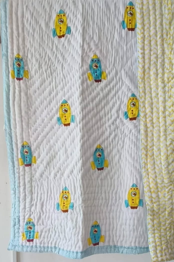 Rocket Print Kids Hand Block Reversible Quilt