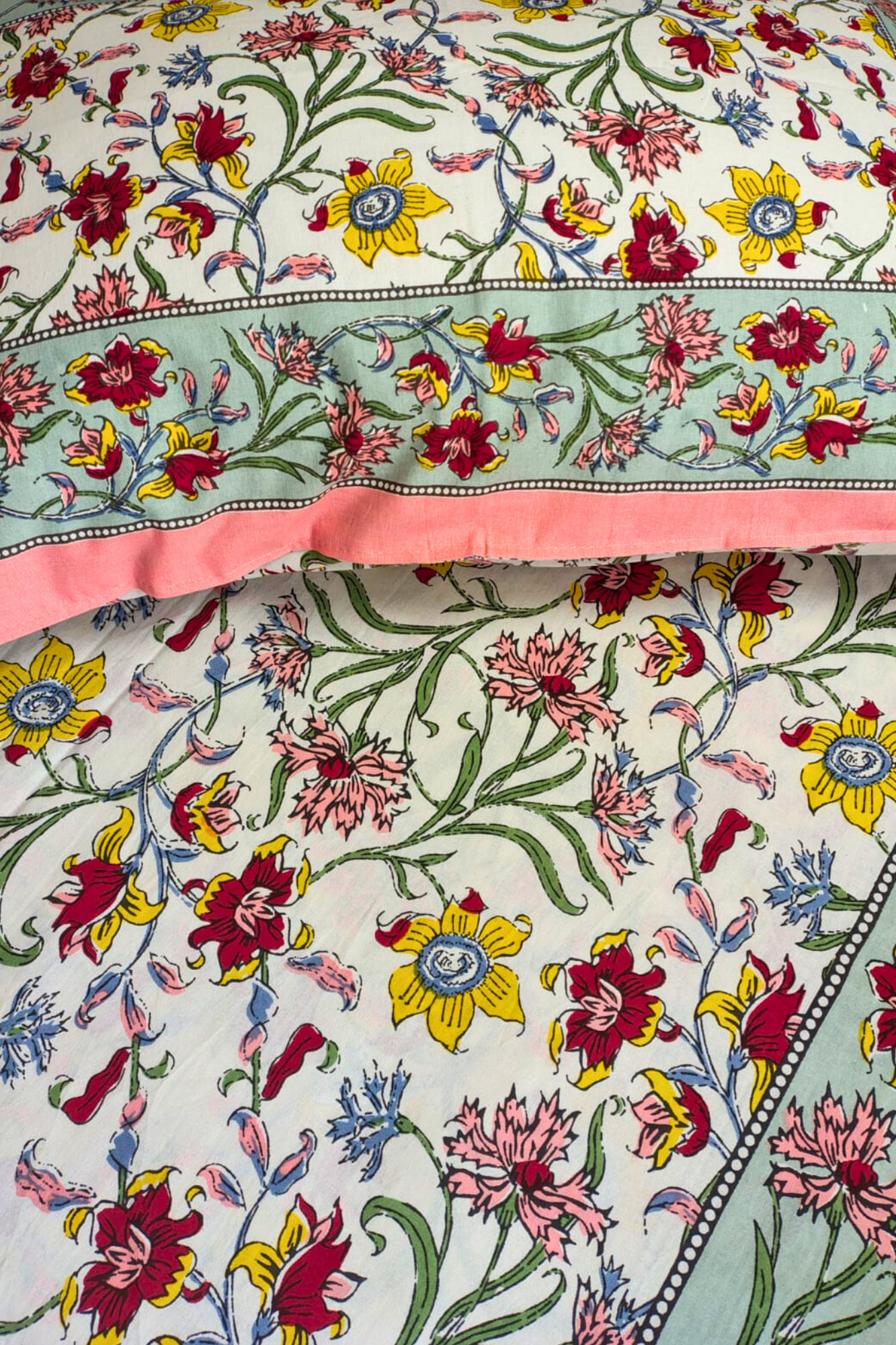 Colorful Floral Traditional Printed Bedsheet with Two Reversible Pillow Covers