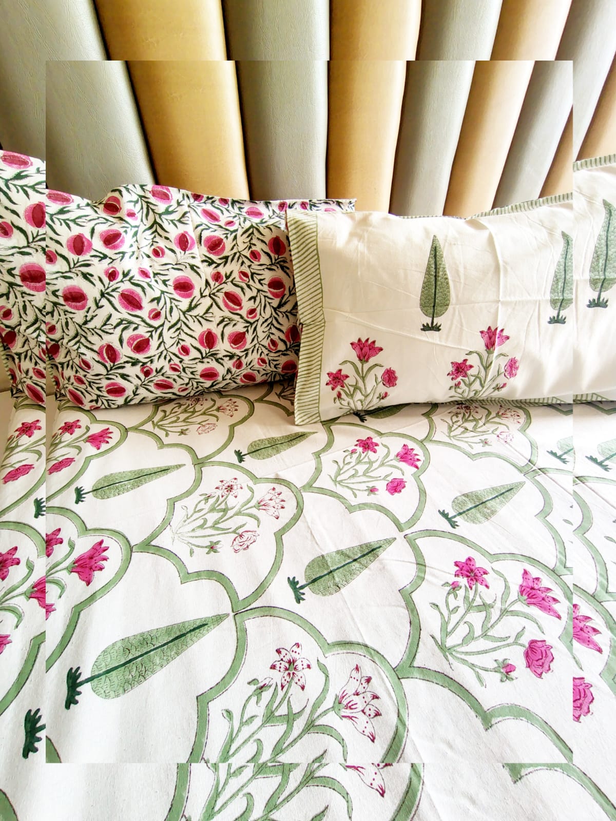 Pine Tree Block Print Bedsheet & Quilt Set