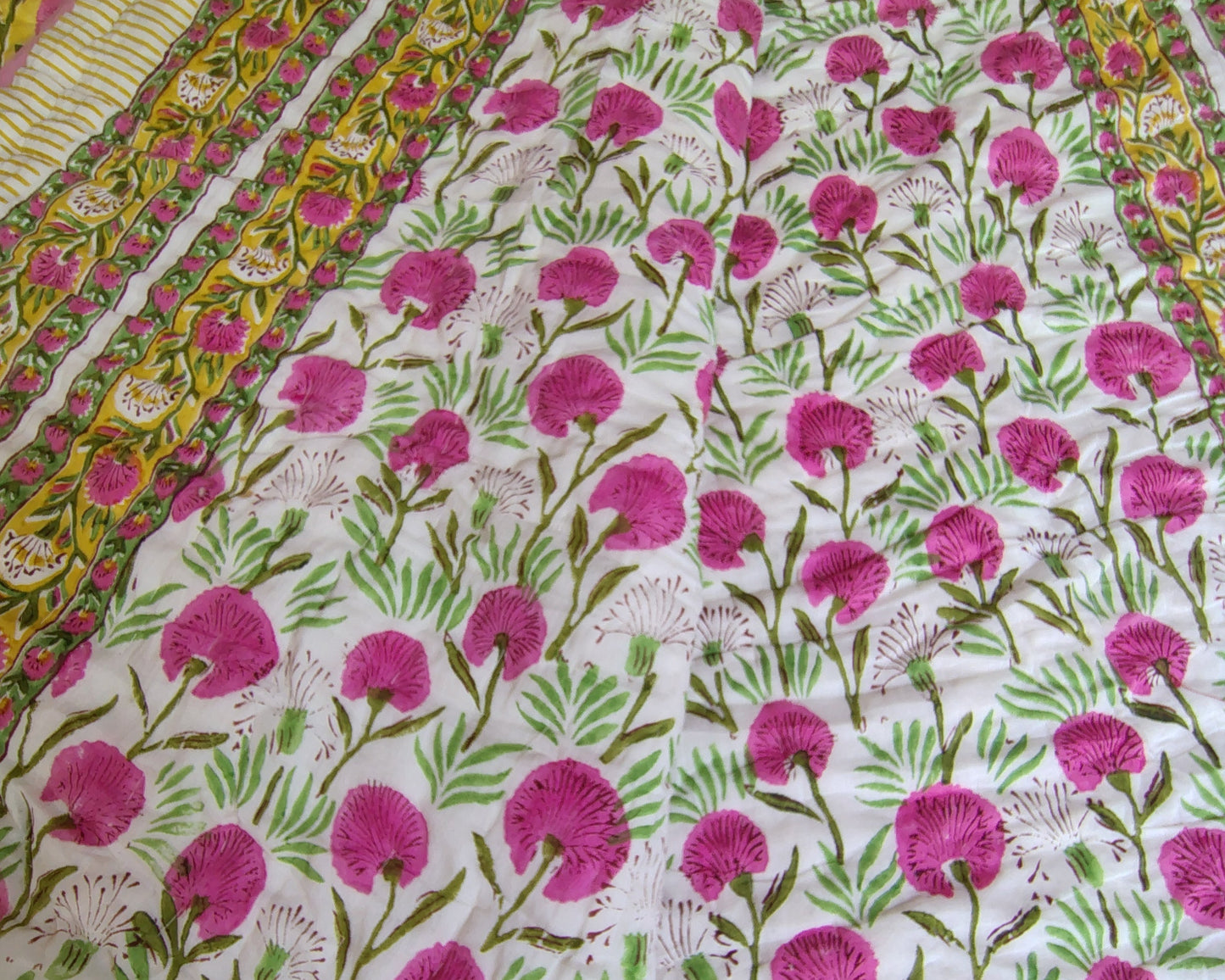 Pink Blossom Hand Block Reversible Double Bed Quilt