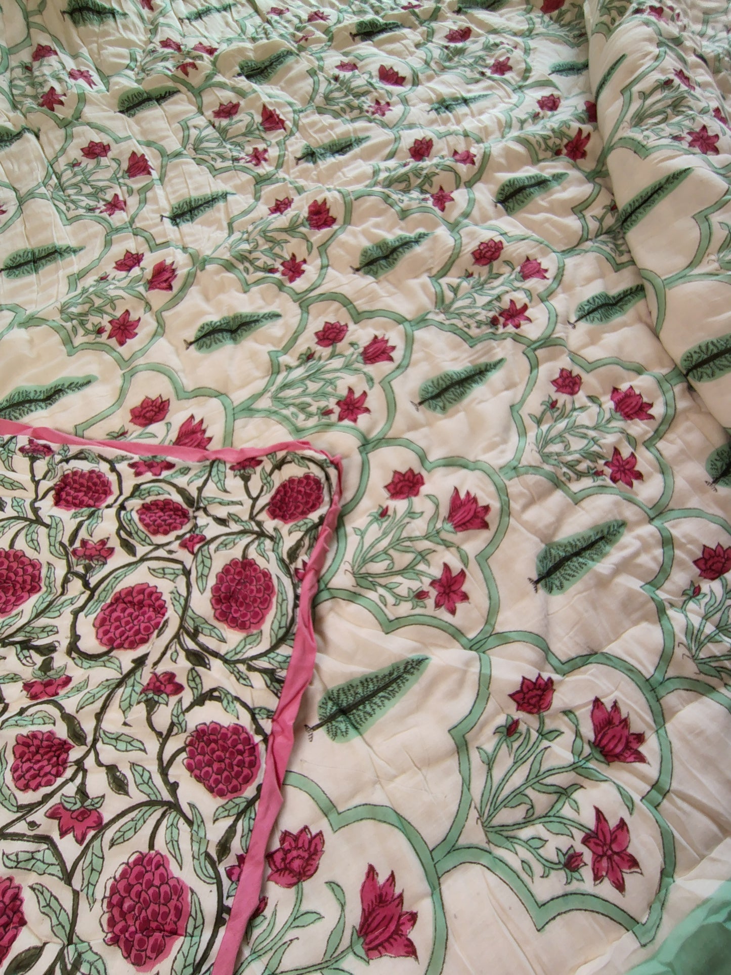 Pine Tree Hand Block Reversible Double Bed Quilt