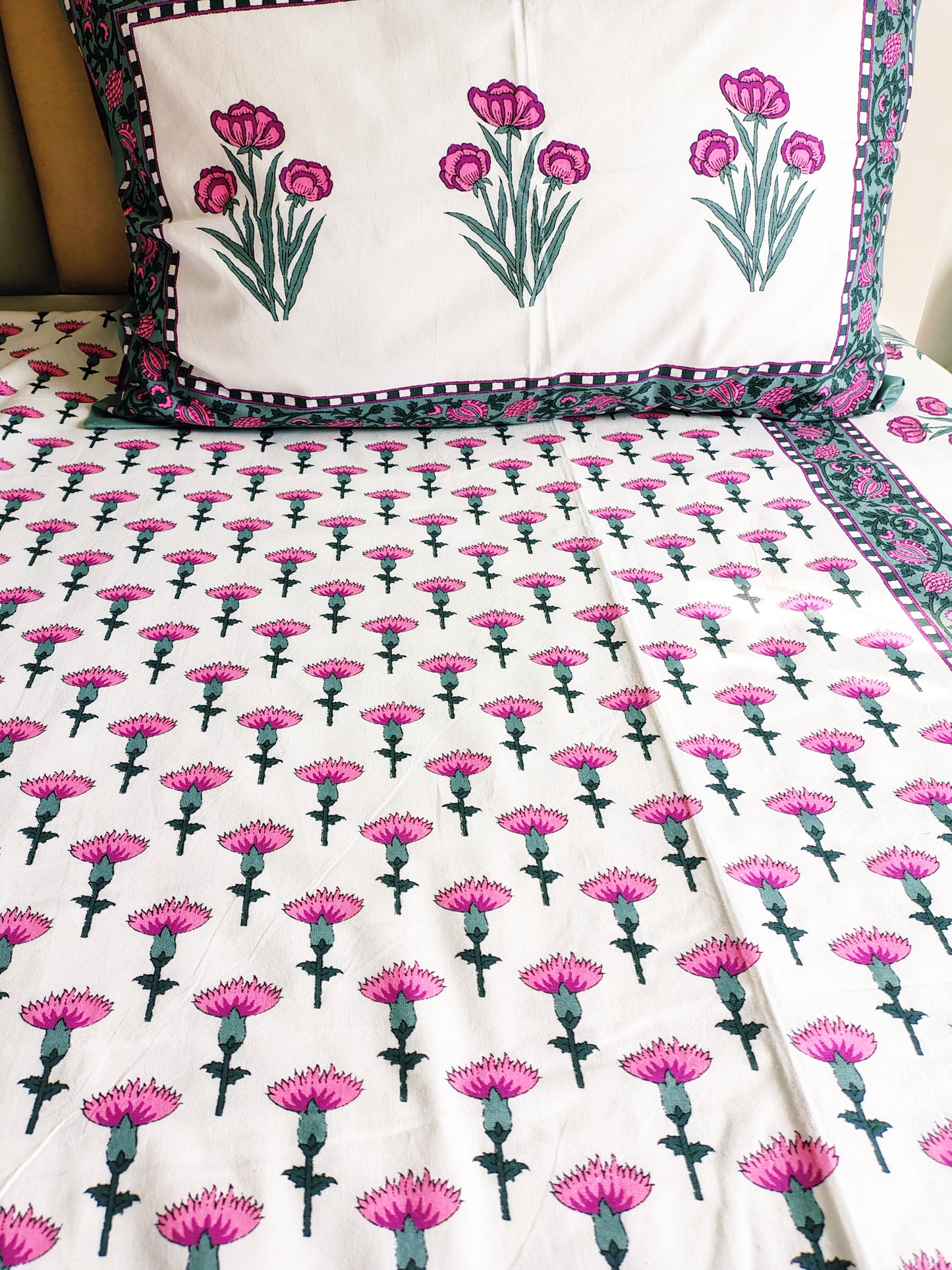 Pink Berry Traditional Printed Bedsheet with Two Reversible Pillow Covers
