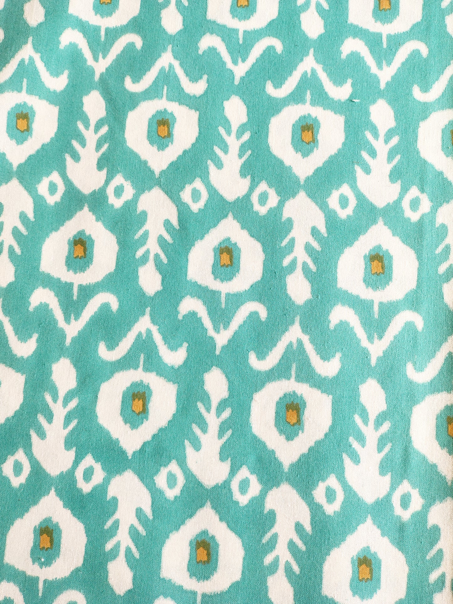 Sea Green Ikkat Traditional Printed Bedsheet with Two Reversible Pillow Covers