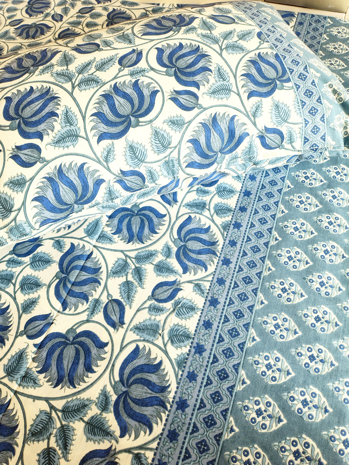 Blue Kamal Traditional Printed Bedsheet with Two Reversible Pillow Covers