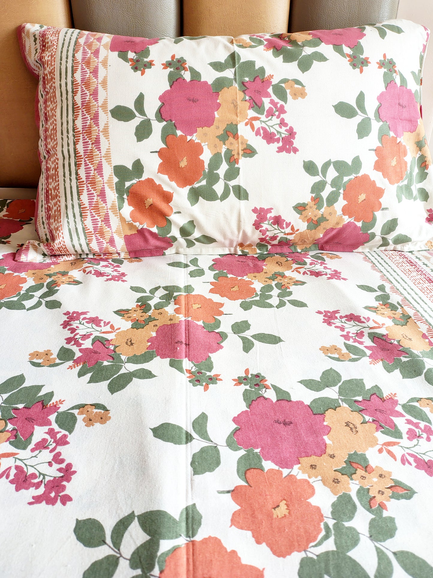 Red Floral Traditional Printed Bedsheet with Two Reversible Pillow Covers