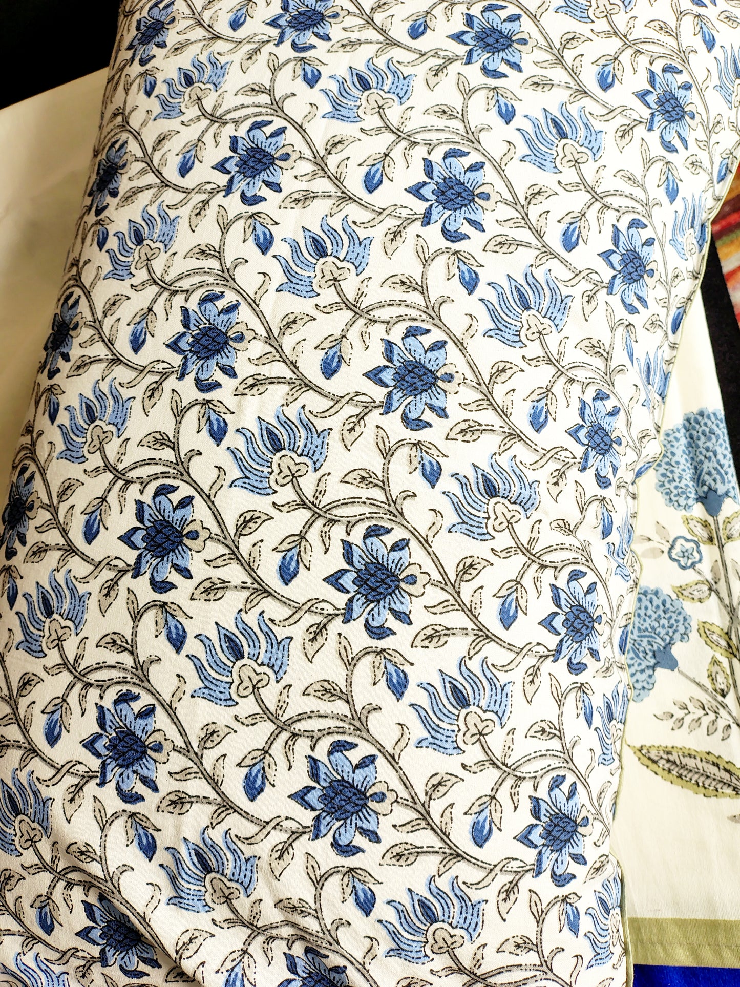 Blue Coco Traditional Printed Bedsheet with Two Reversible Pillow Covers