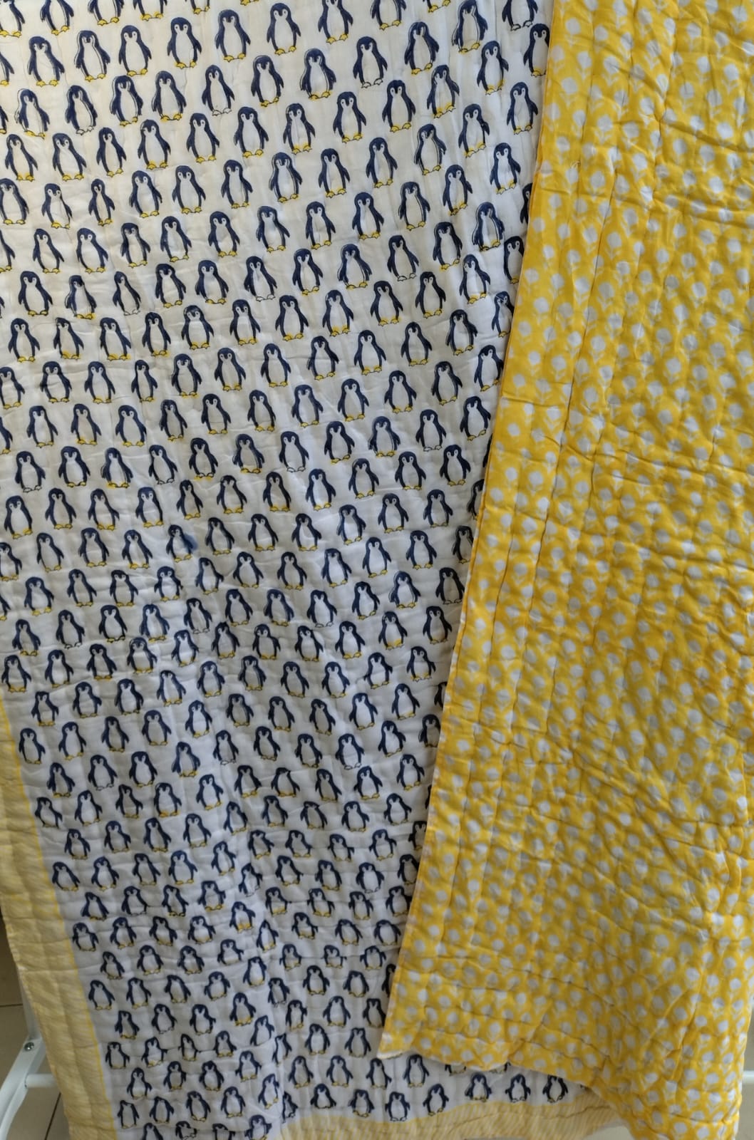 Penguin Print Kids Hand Block Reversible Quilt