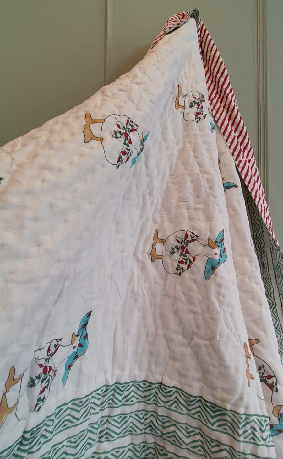 Duck Print Kids Hand Block Reversible Quilt