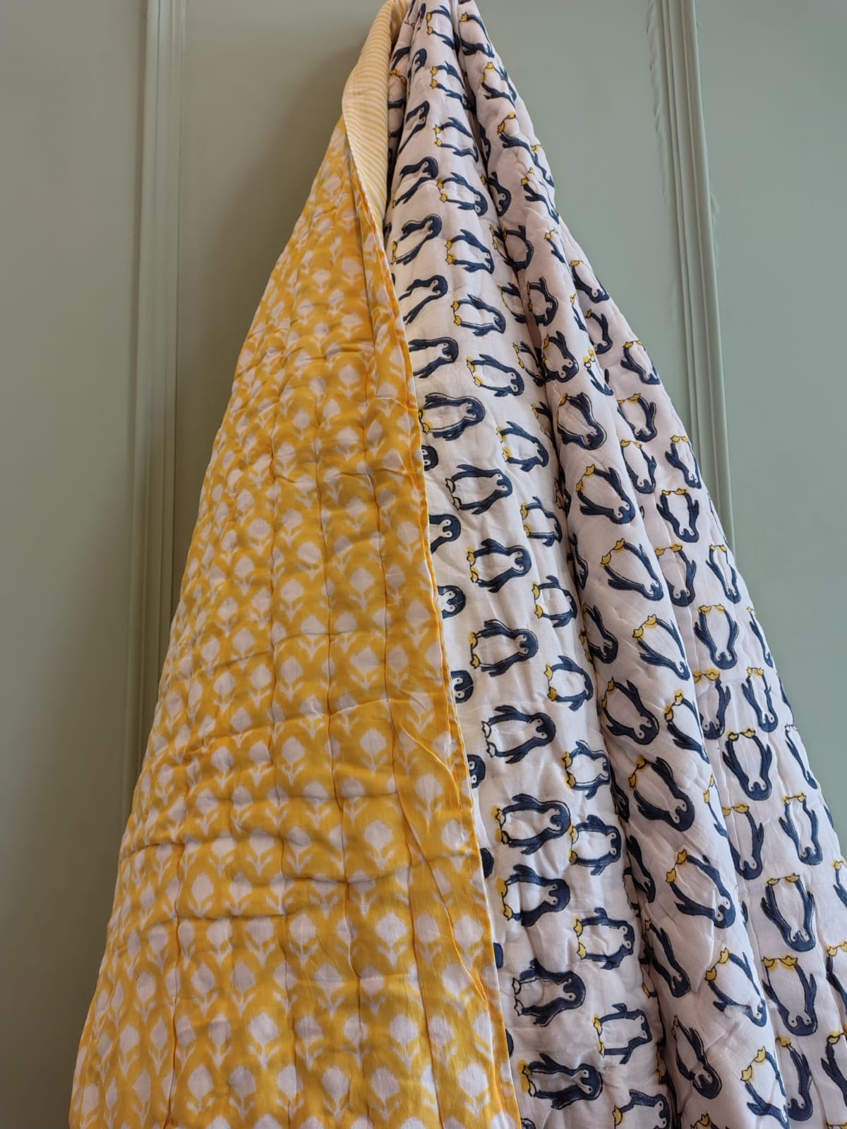 Penguin Print Kids Hand Block Reversible Quilt