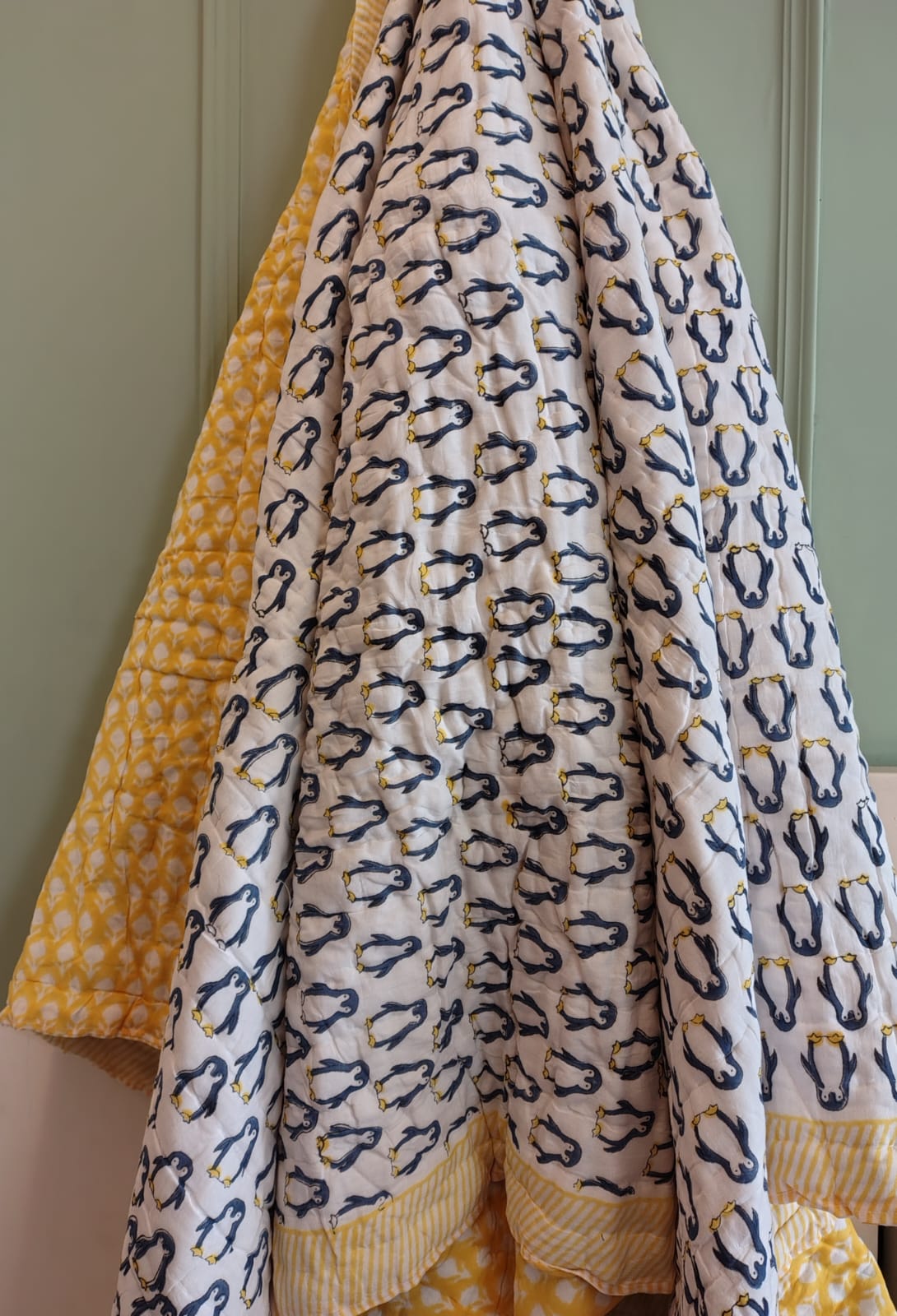 Penguin Print Kids Hand Block Reversible Quilt