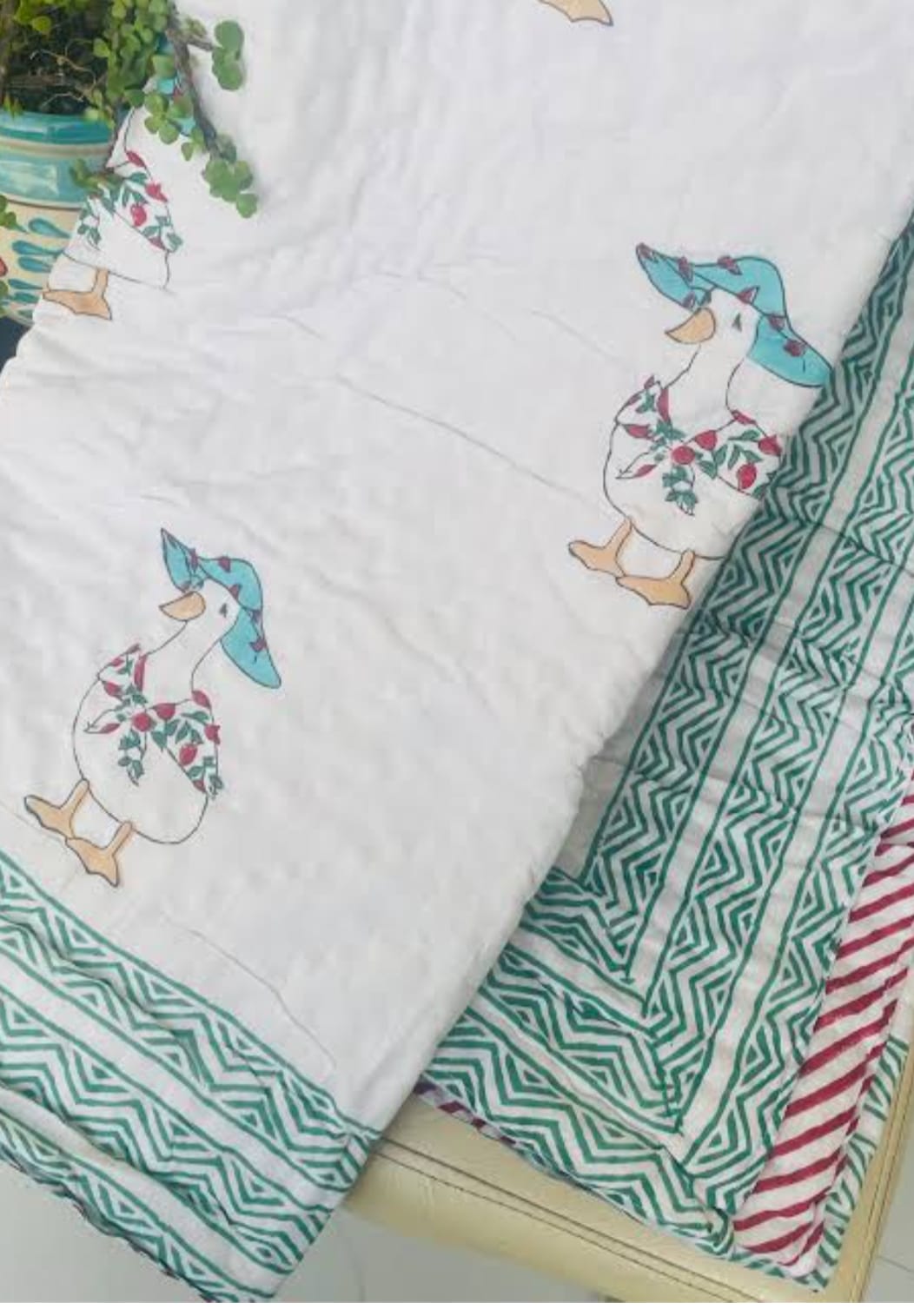Duck Print Kids Hand Block Reversible Quilt