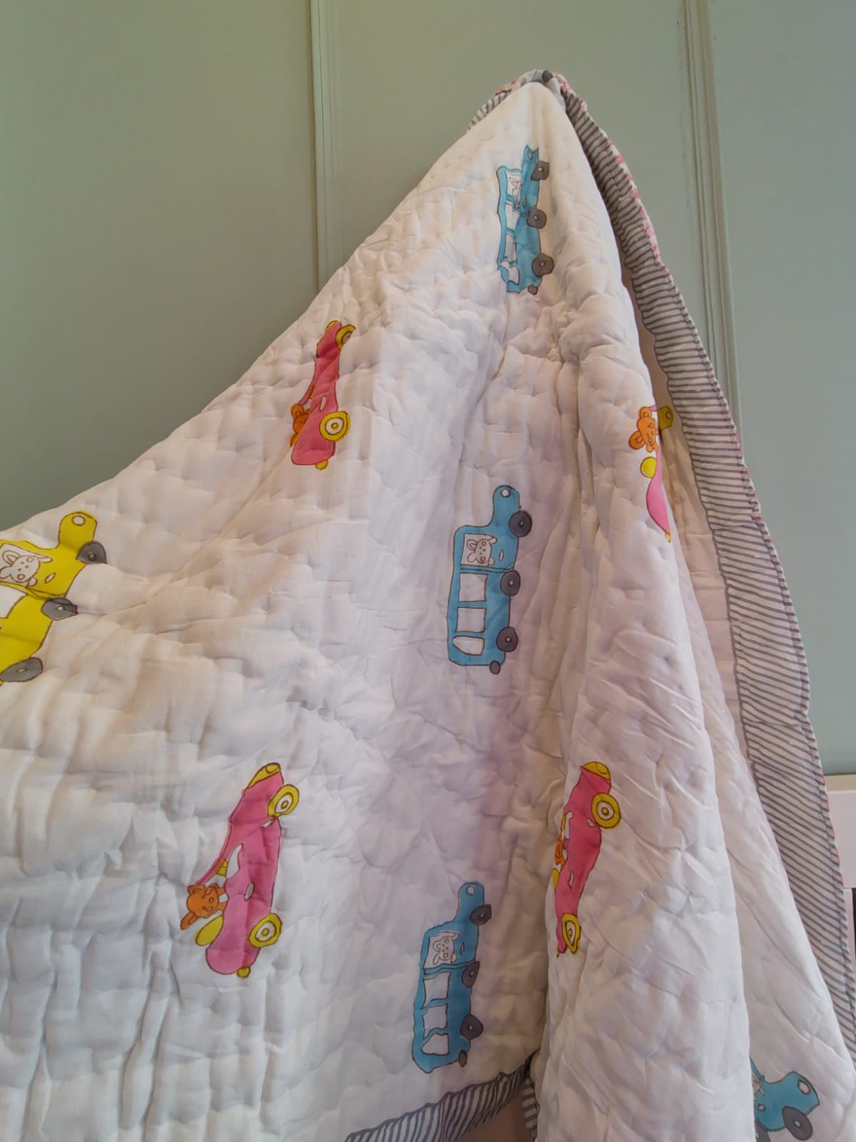 Car Print Kids Hand Block Reversible Quilt