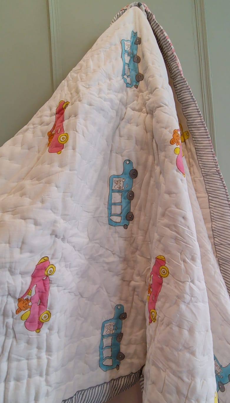 Car Print Kids Hand Block Reversible Quilt