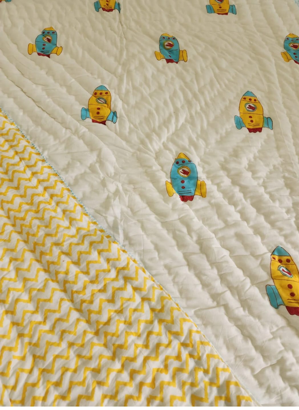 Rocket Print Kids Hand Block Reversible Quilt