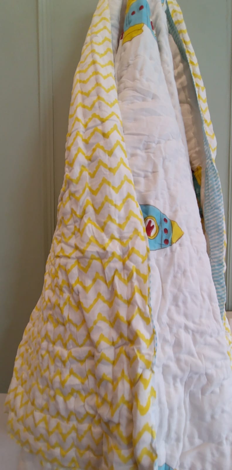 Rocket Print Kids Hand Block Reversible Quilt