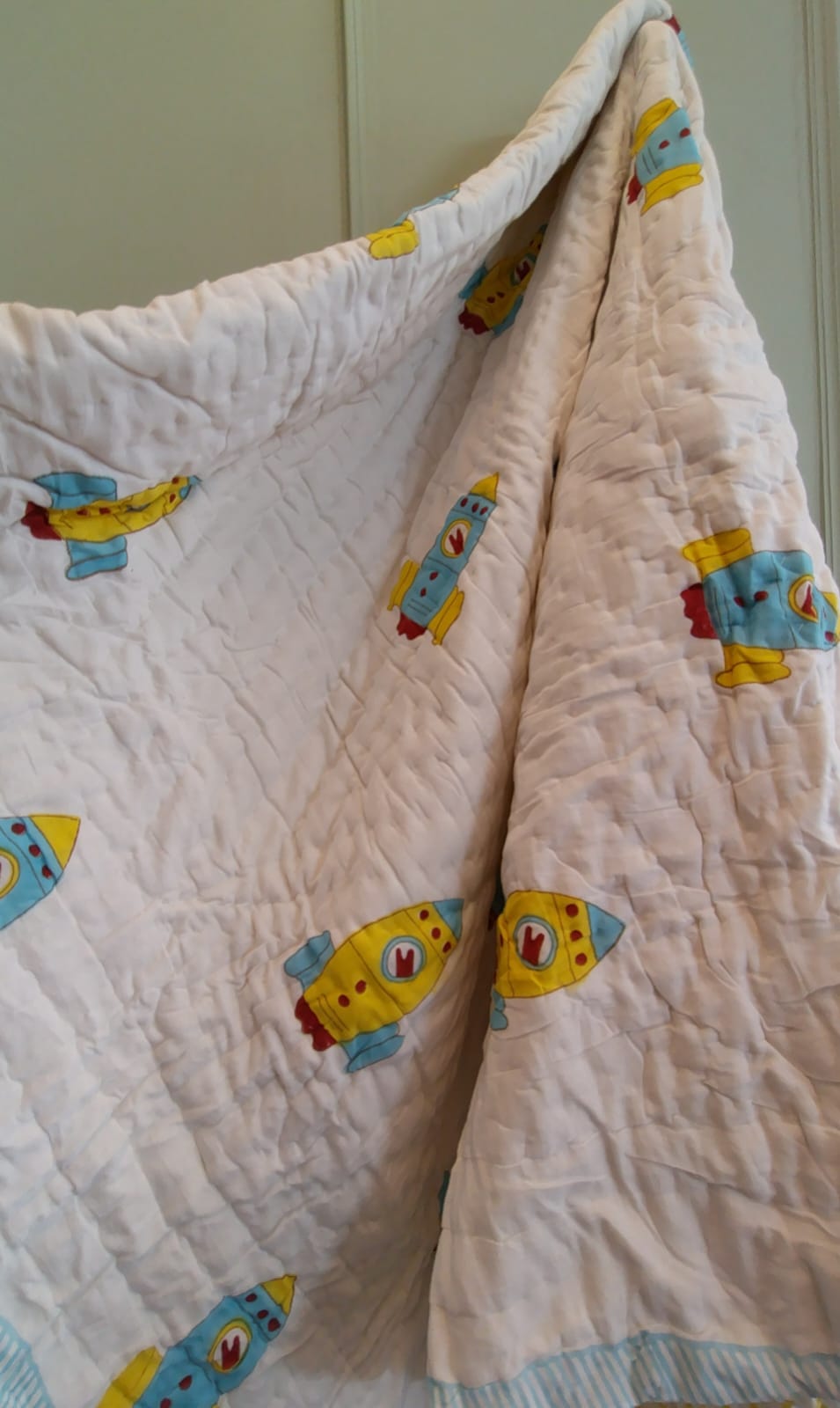 Rocket Print Kids Hand Block Reversible Quilt