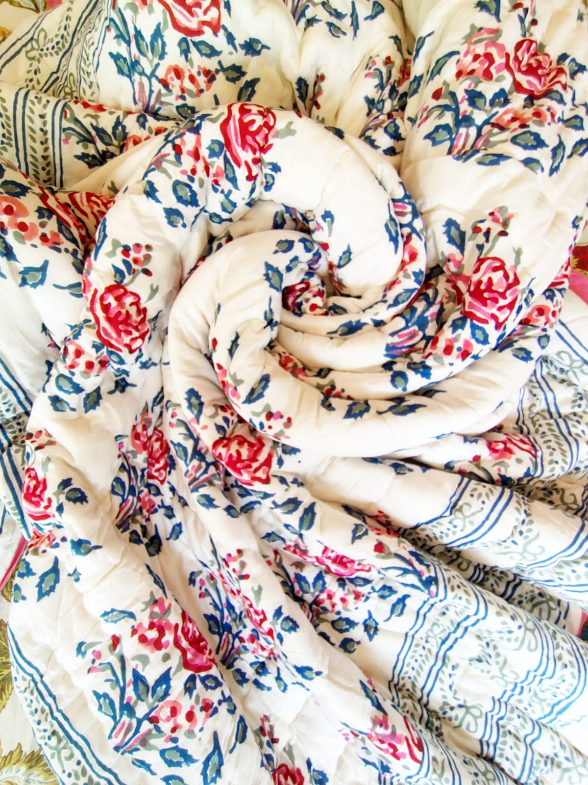 Red Roses Hand Block Reversible Double Bed Quilt