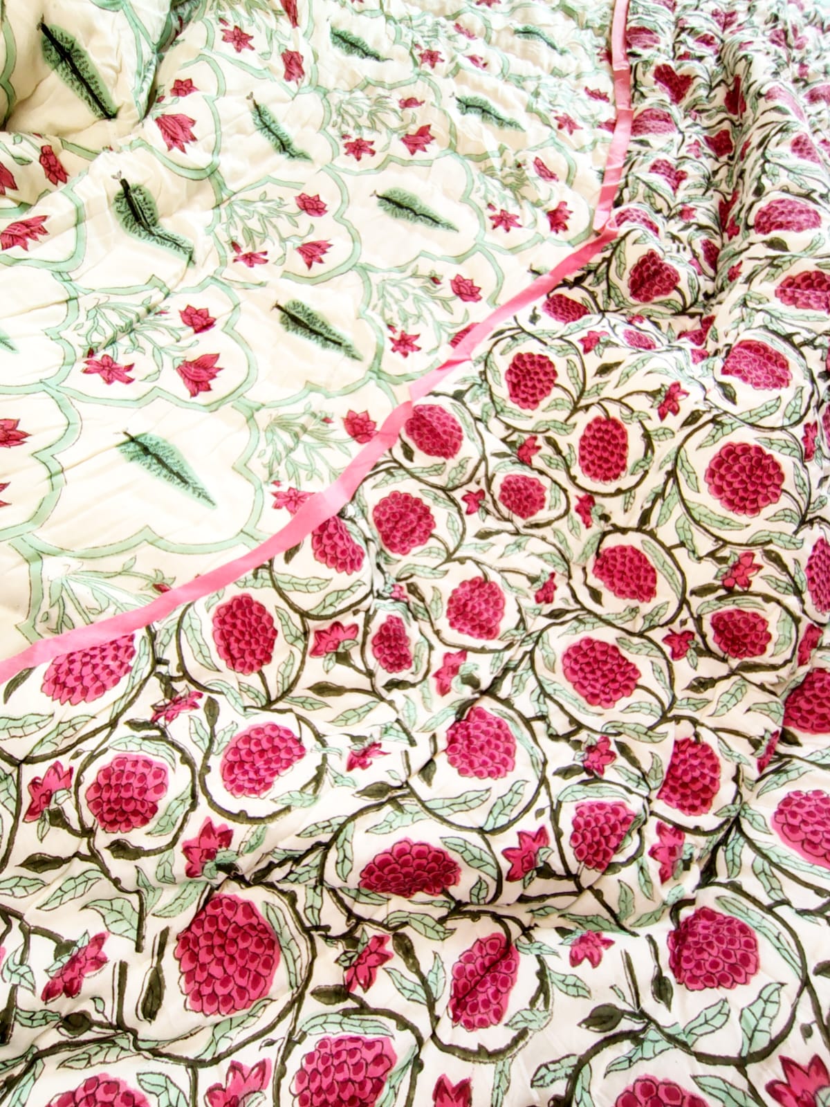 Pine Tree Hand Block Reversible Double Bed Quilt