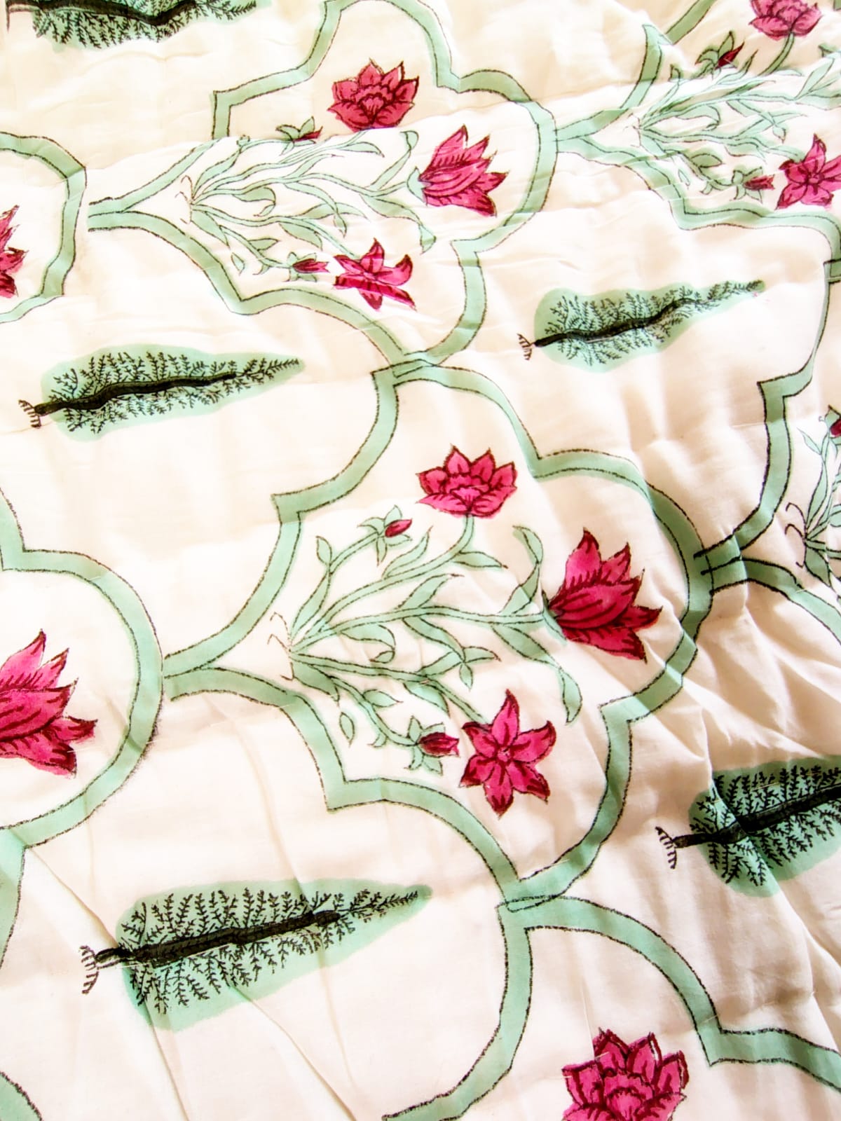 Pine Tree Hand Block Reversible Double Bed Quilt