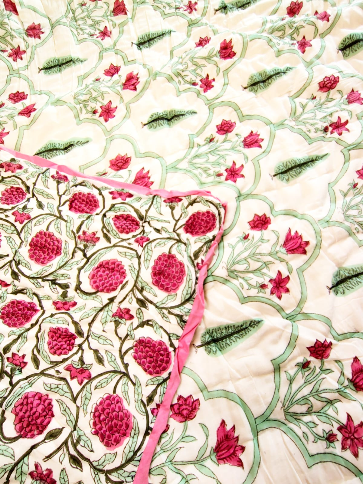 Pine Tree Hand Block Reversible Double Bed Quilt