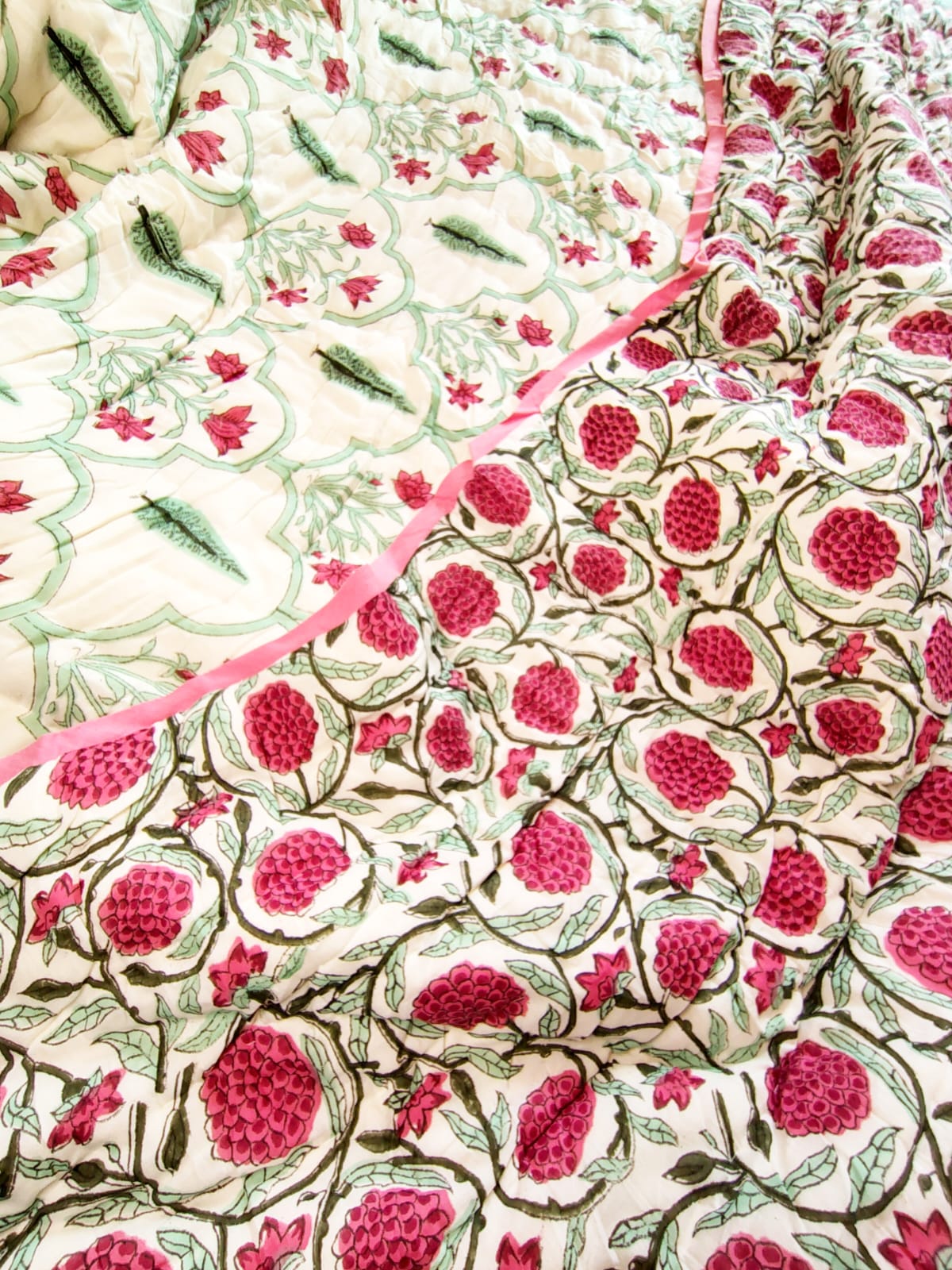 Pine Tree Hand Block Reversible Double Bed Quilt