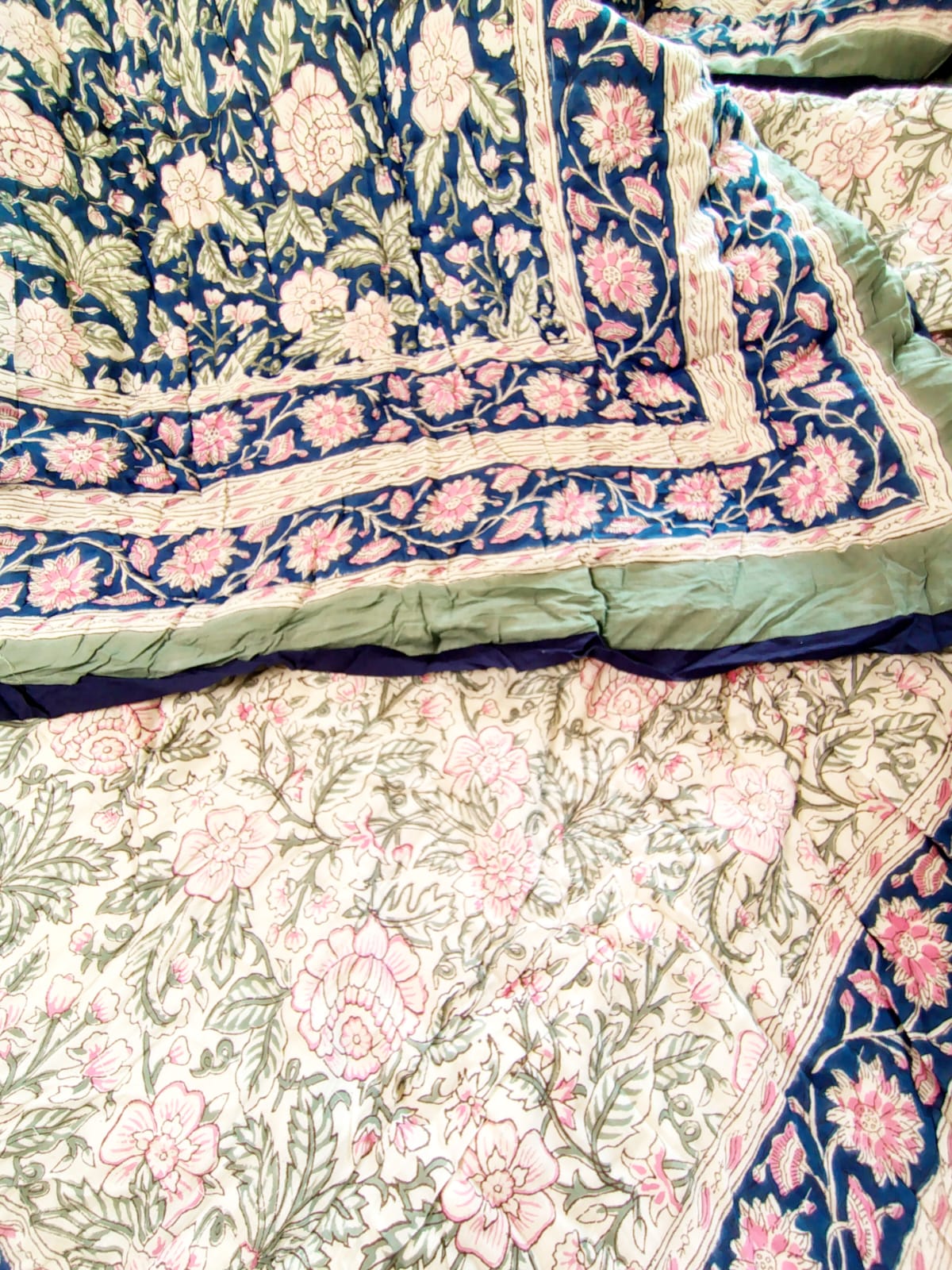Pinky Pom Hand Block Reversible Double Bed Quilt