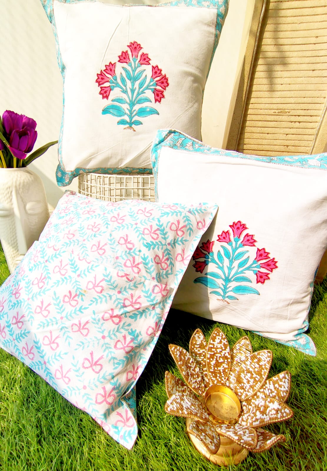 Set of 2 Hand Block Cushion Covers