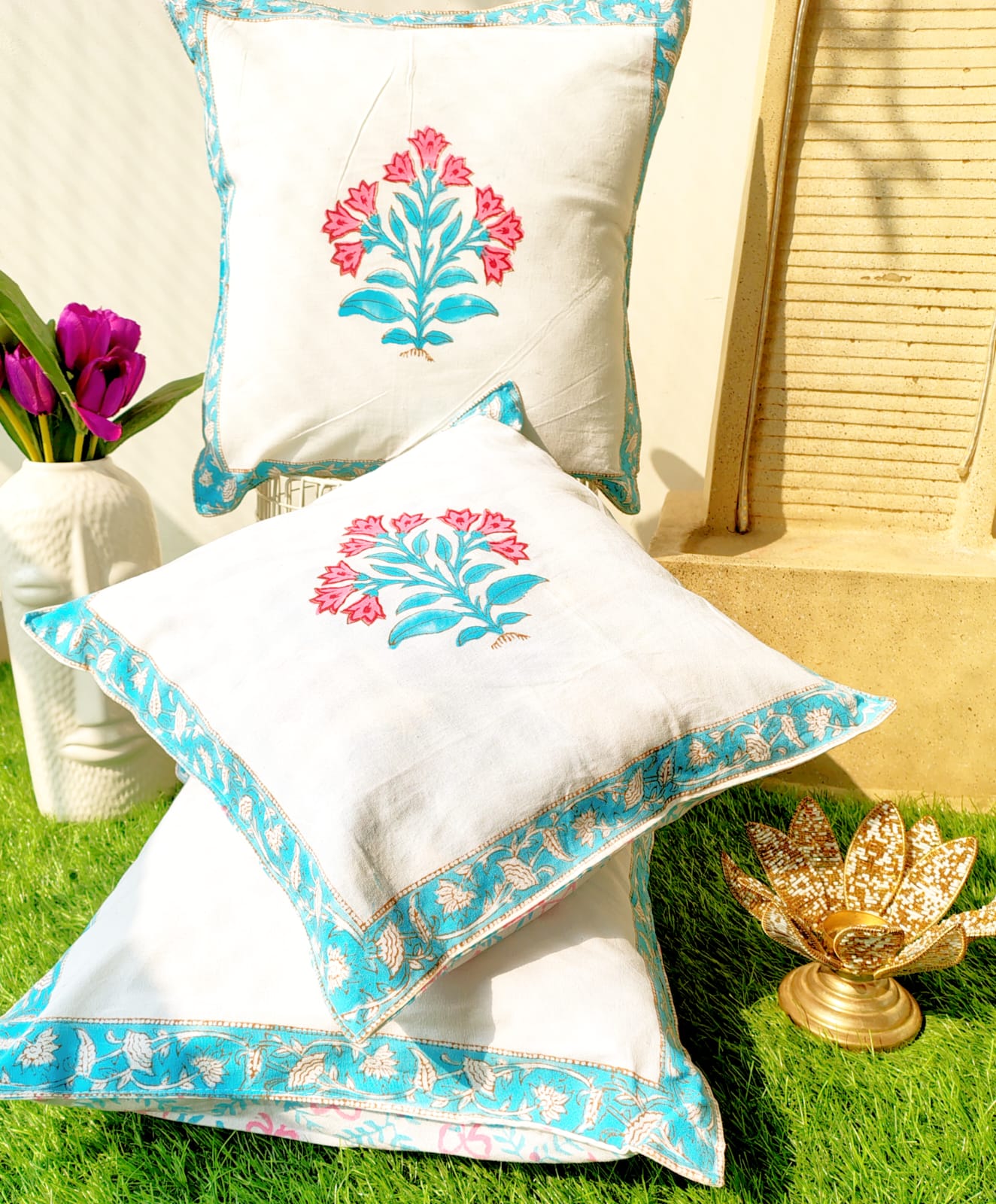 Set of 2 Hand Block Cushion Covers