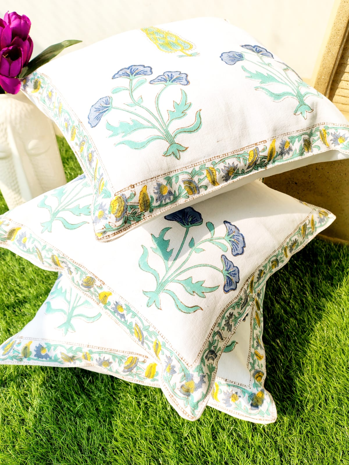 Set of 2 Hand Block Cushion Covers
