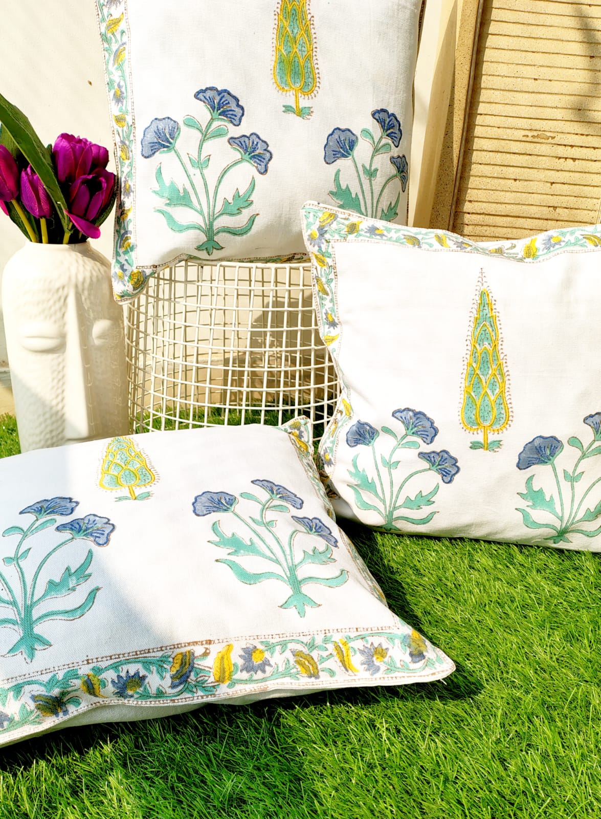 Set of 2 Hand Block Cushion Covers