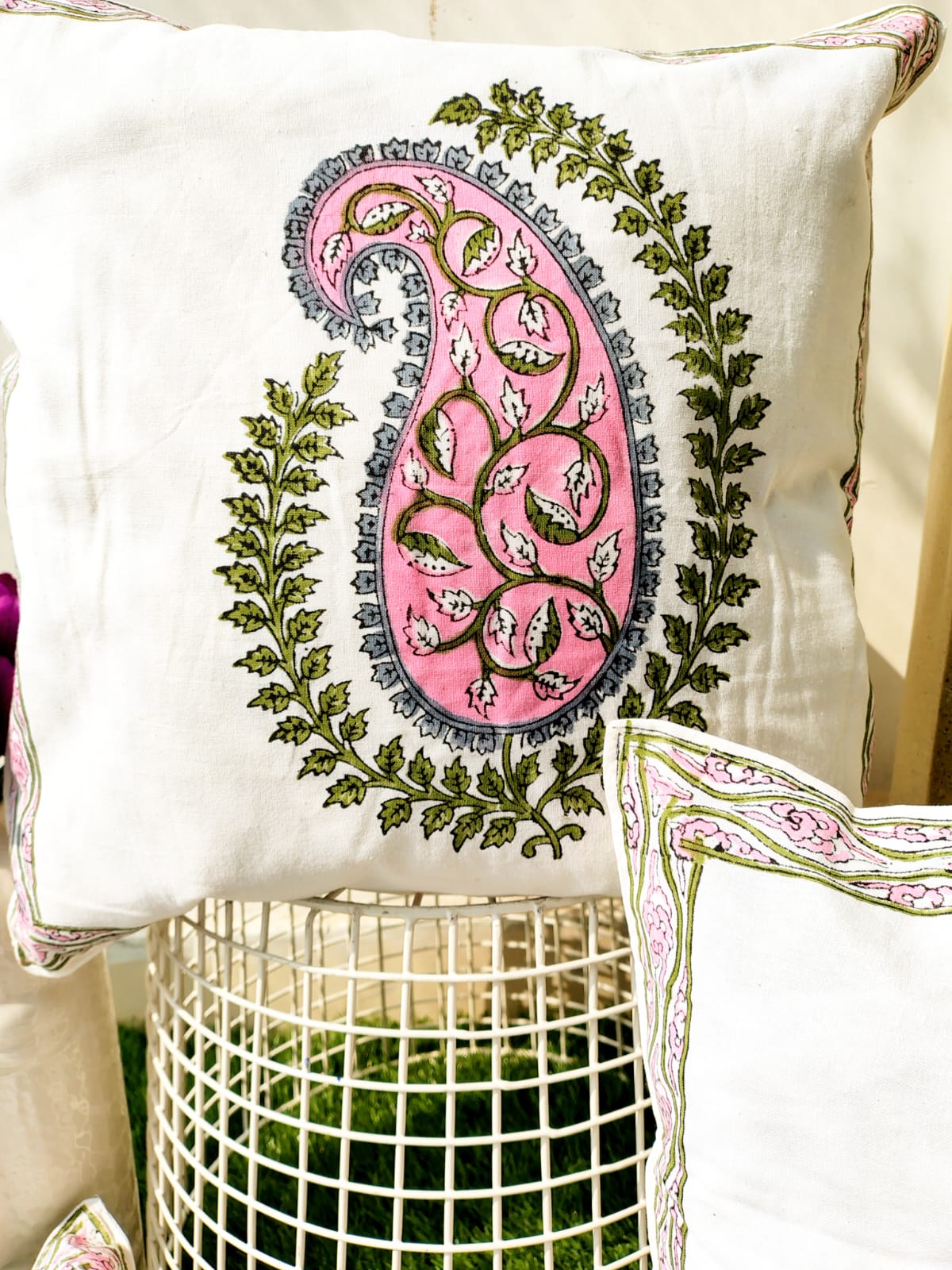Set of 2 Hand Block Cushion Covers