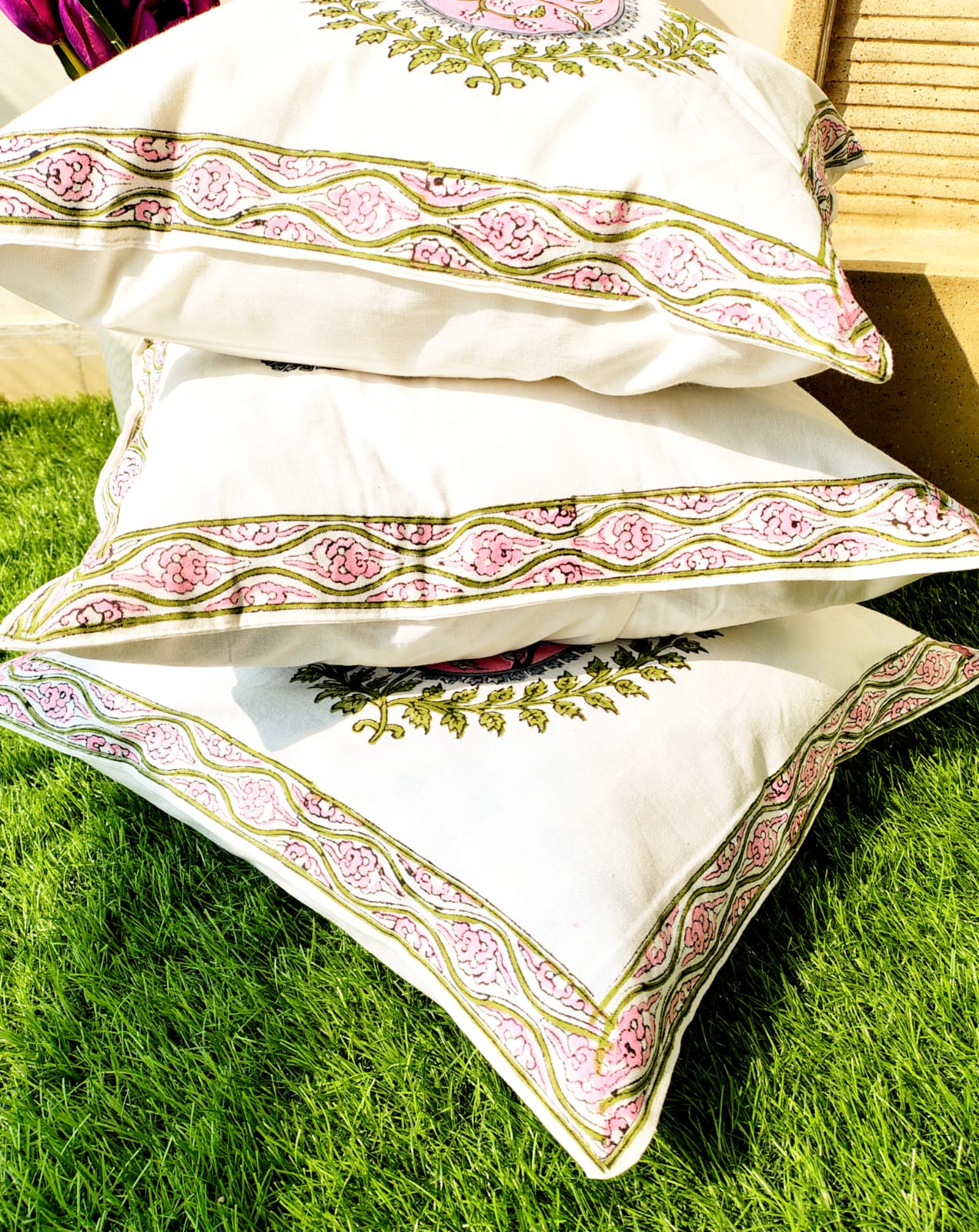 Set of 2 Hand Block Cushion Covers