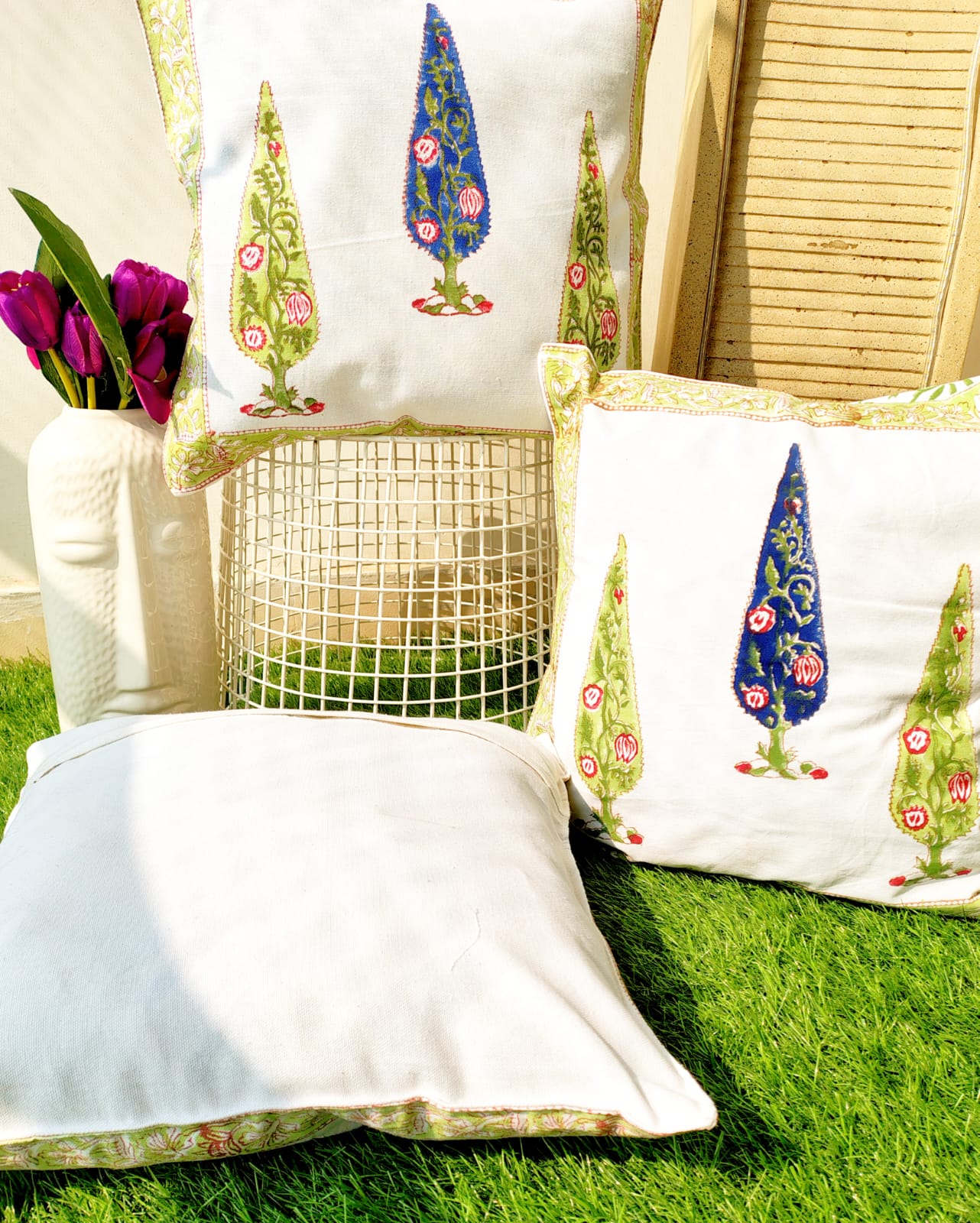 Set of 2 Hand Block Cushion Covers