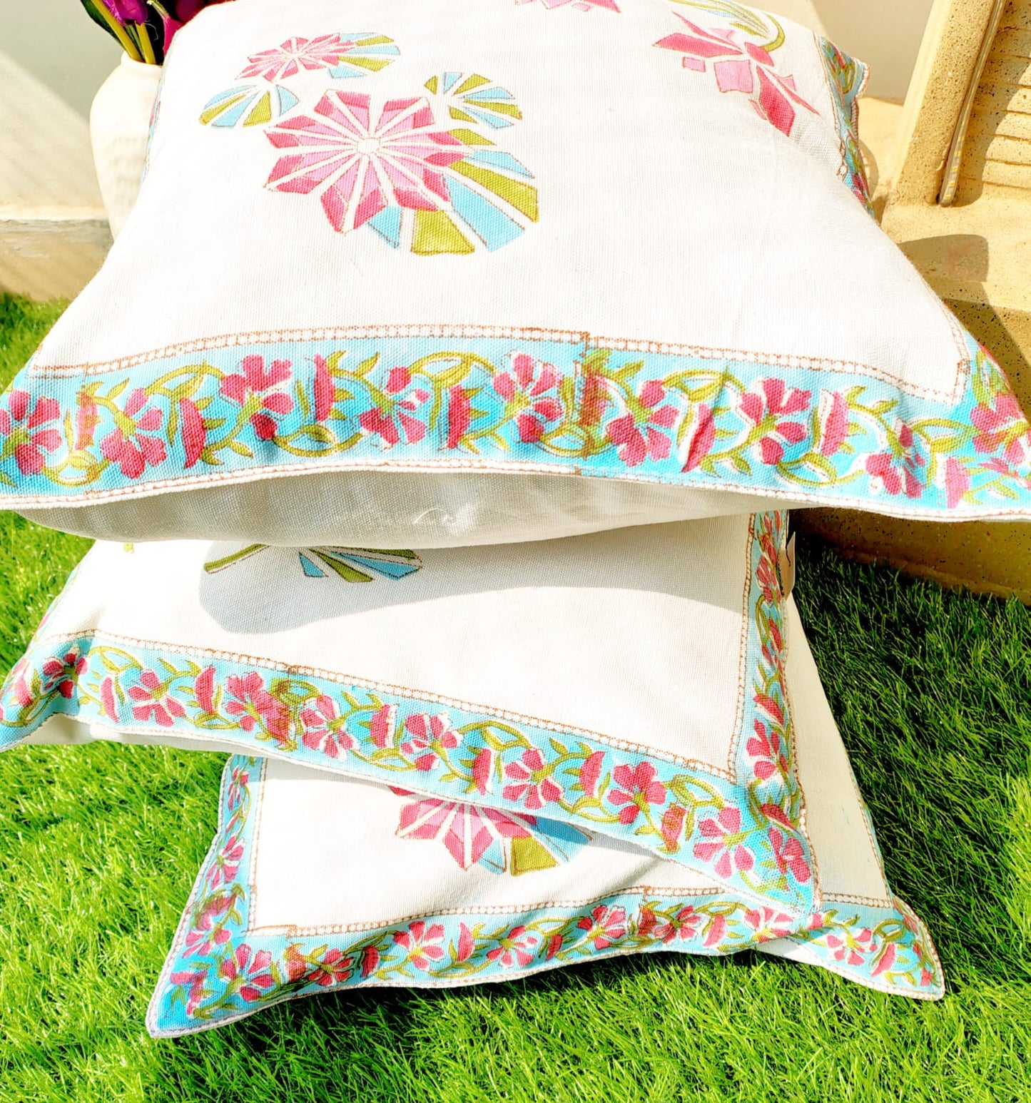 Set of 2 Hand Block Cushion Covers
