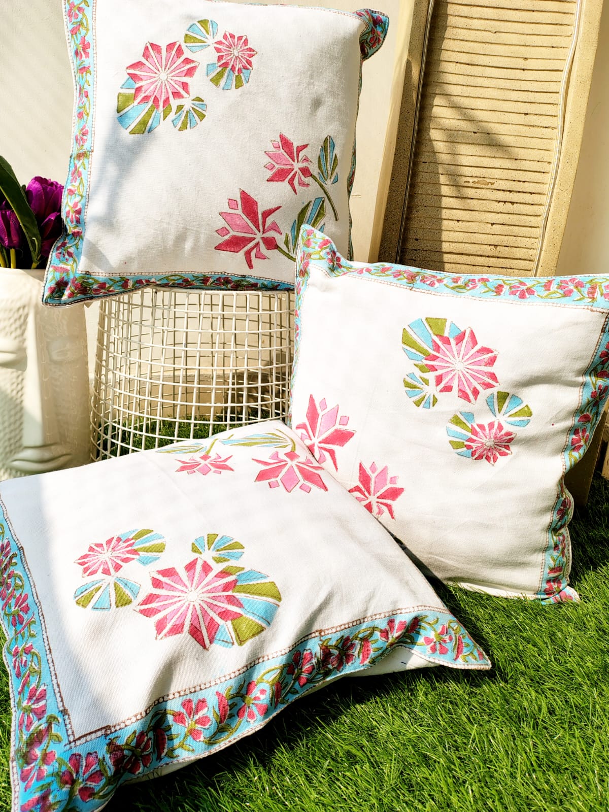 Set of 2 Hand Block Cushion Covers