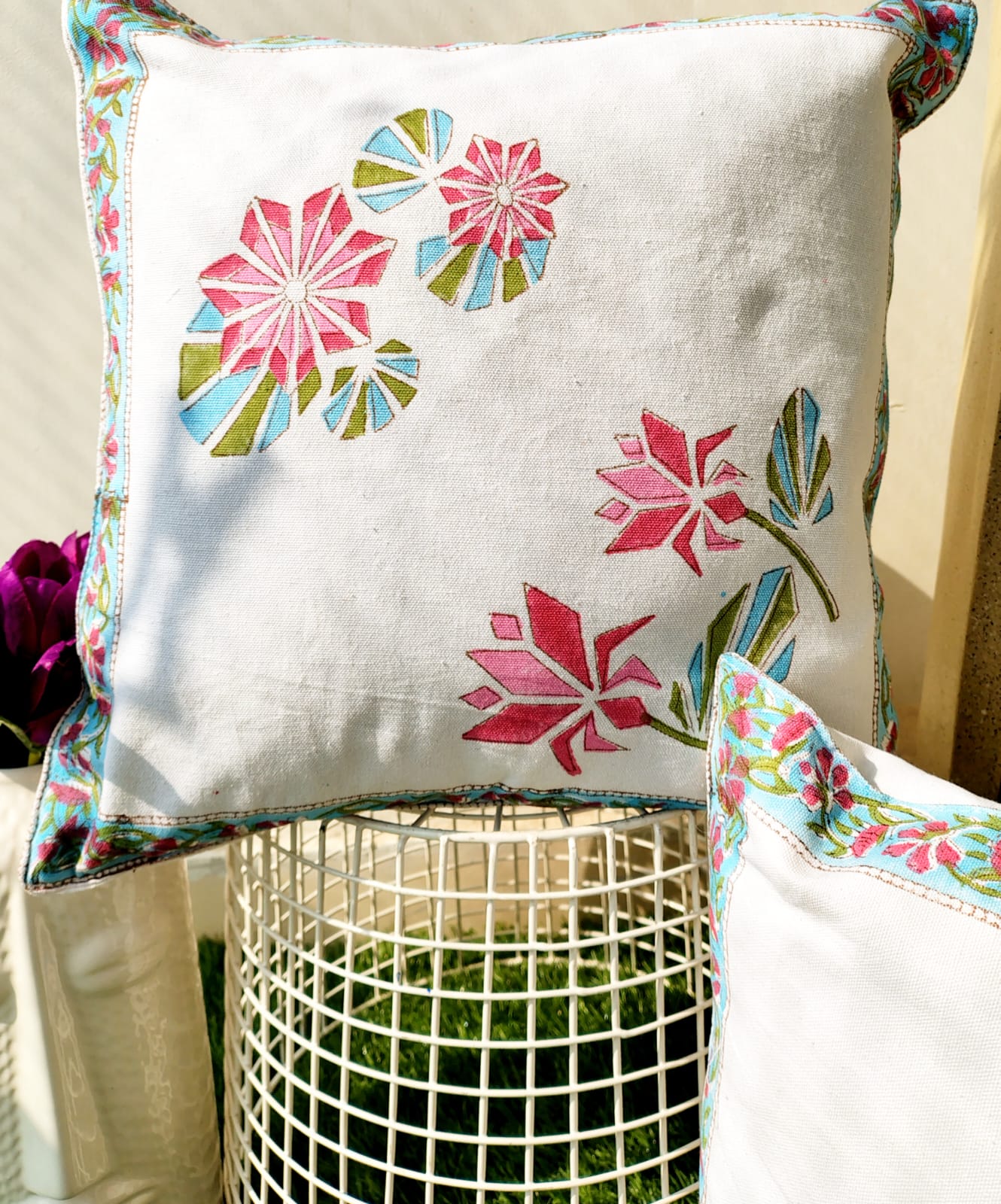 Set of 2 Hand Block Cushion Covers