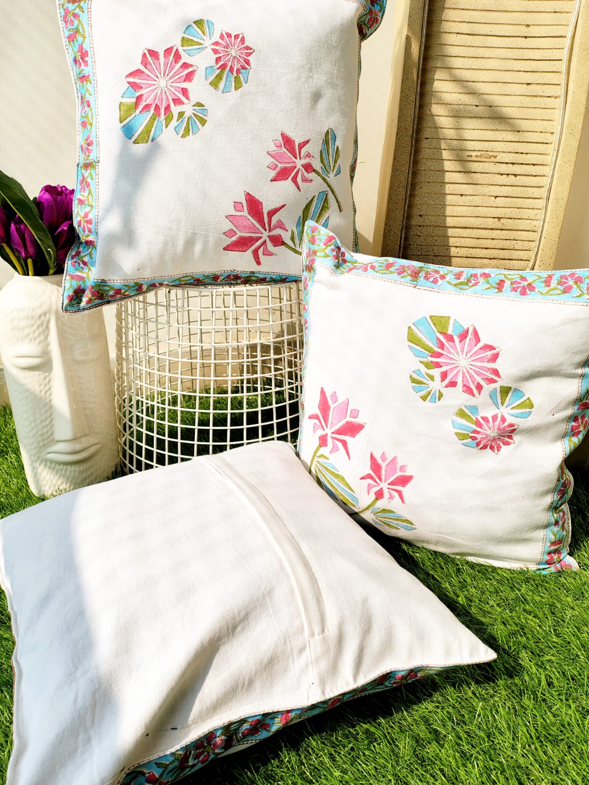 Set of 2 Hand Block Cushion Covers