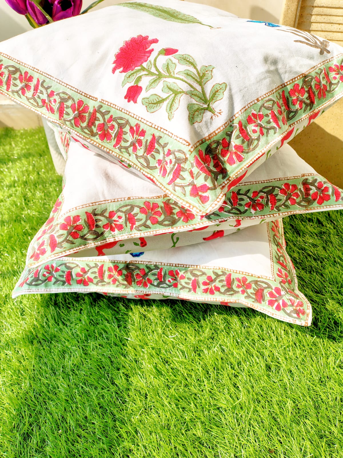 Set of 2 Hand Block Cushion Covers