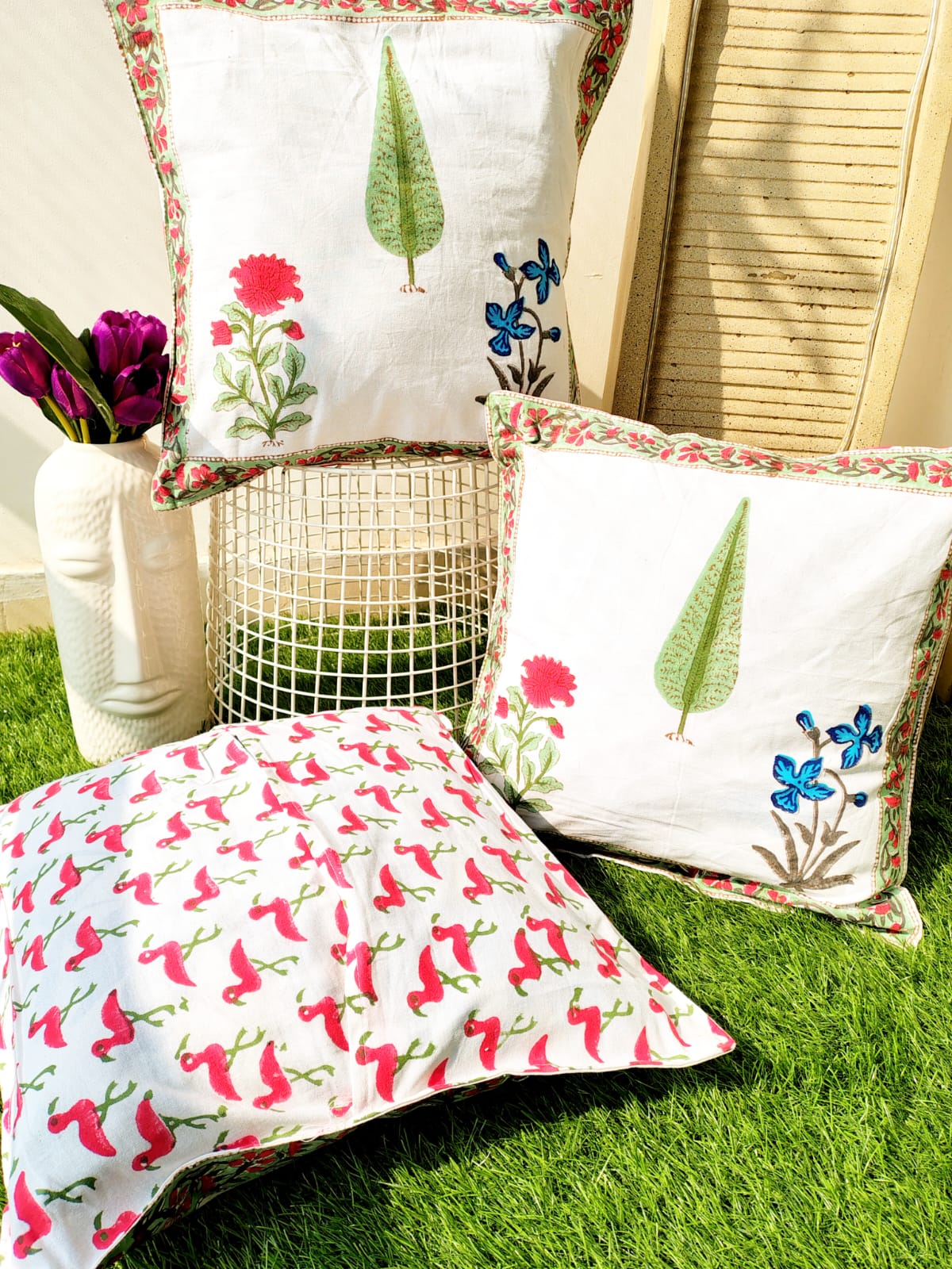 Set of 2 Hand Block Cushion Covers