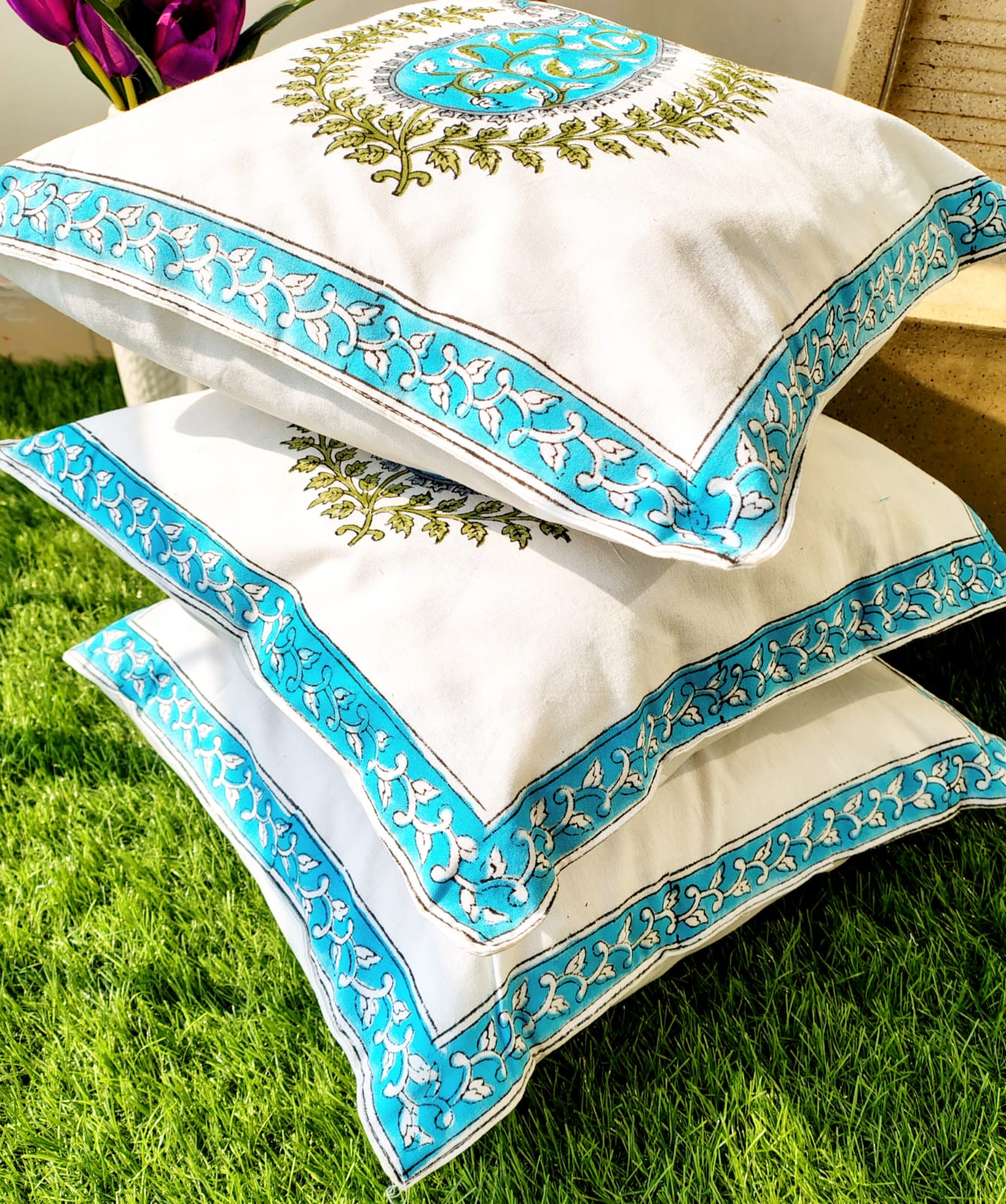 Set of 2 Hand Block Cushion Covers