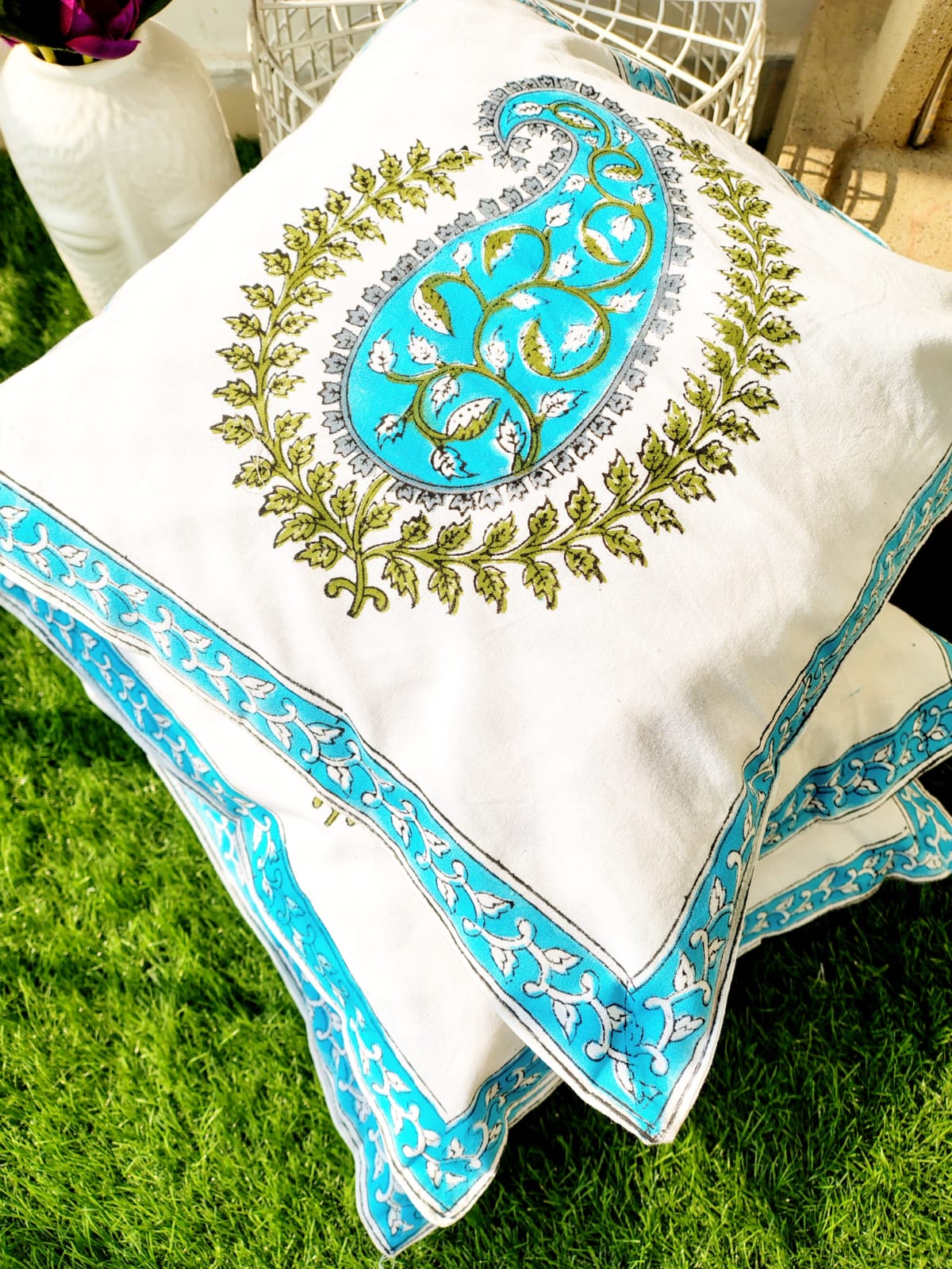 Set of 2 Hand Block Cushion Covers