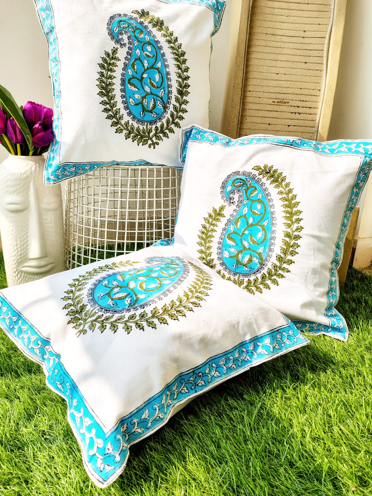 Set of 2 Hand Block Cushion Covers