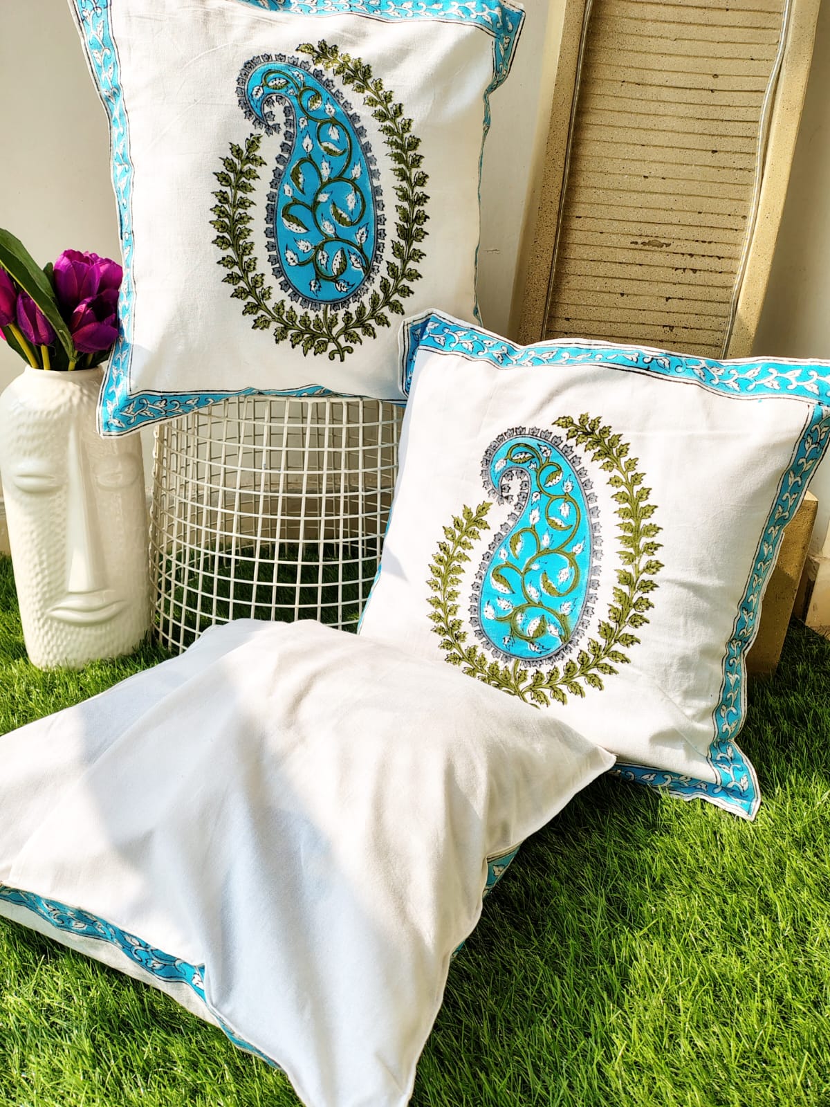 Set of 2 Hand Block Cushion Covers
