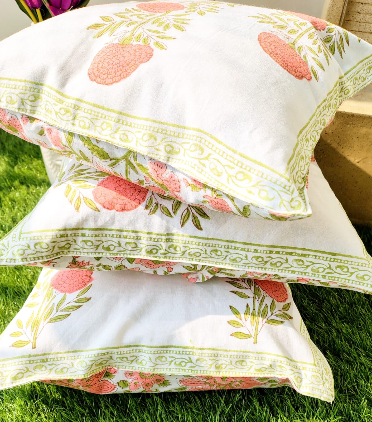 Set of 2 Hand Block Cushion Covers