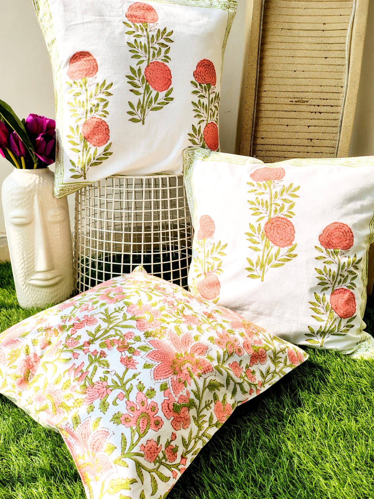 Set of 2 Hand Block Cushion Covers