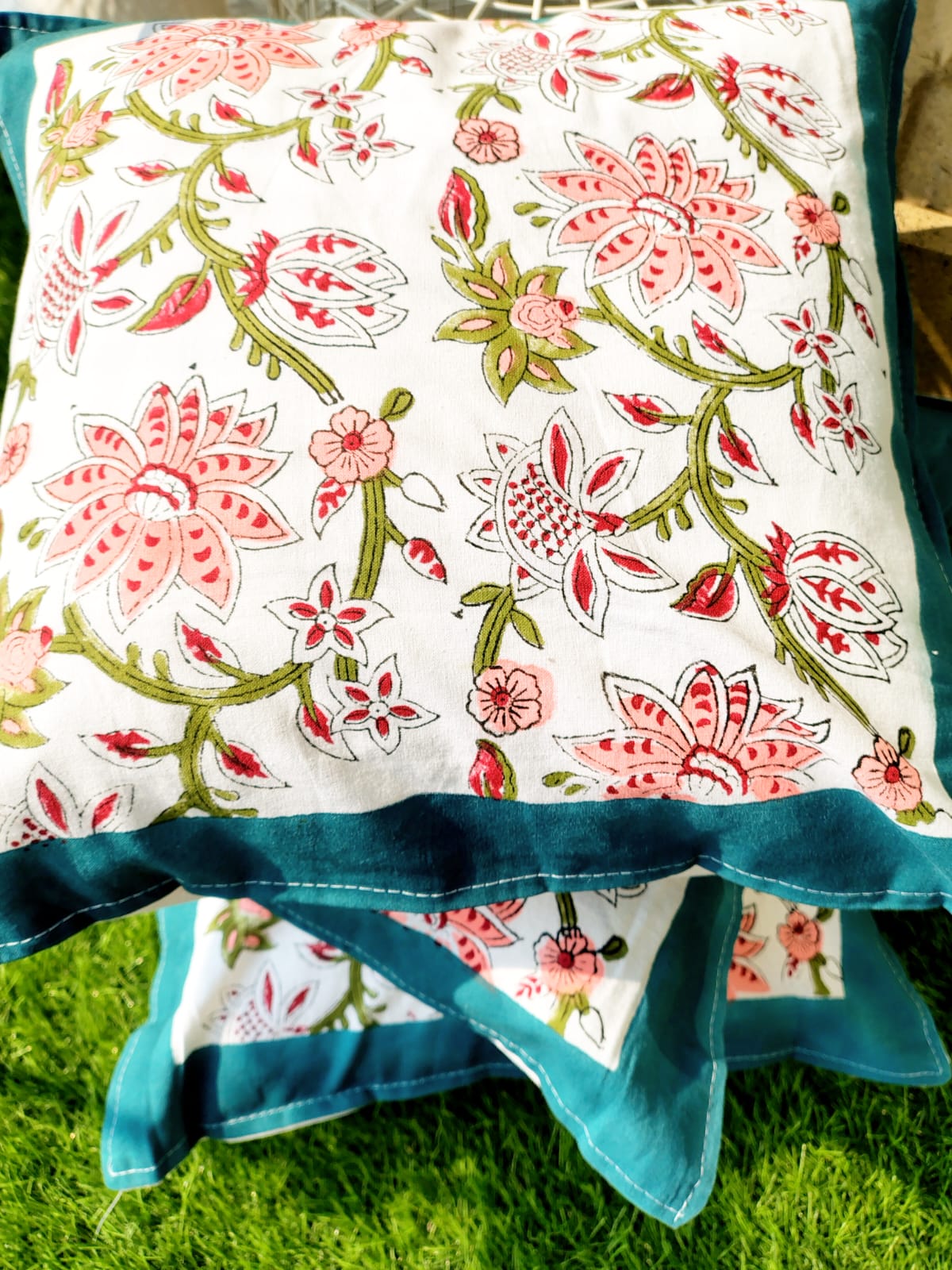 Set of 2 Hand Block Cushion Covers