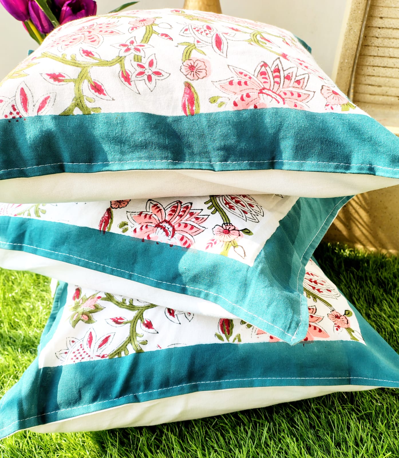 Set of 2 Hand Block Cushion Covers