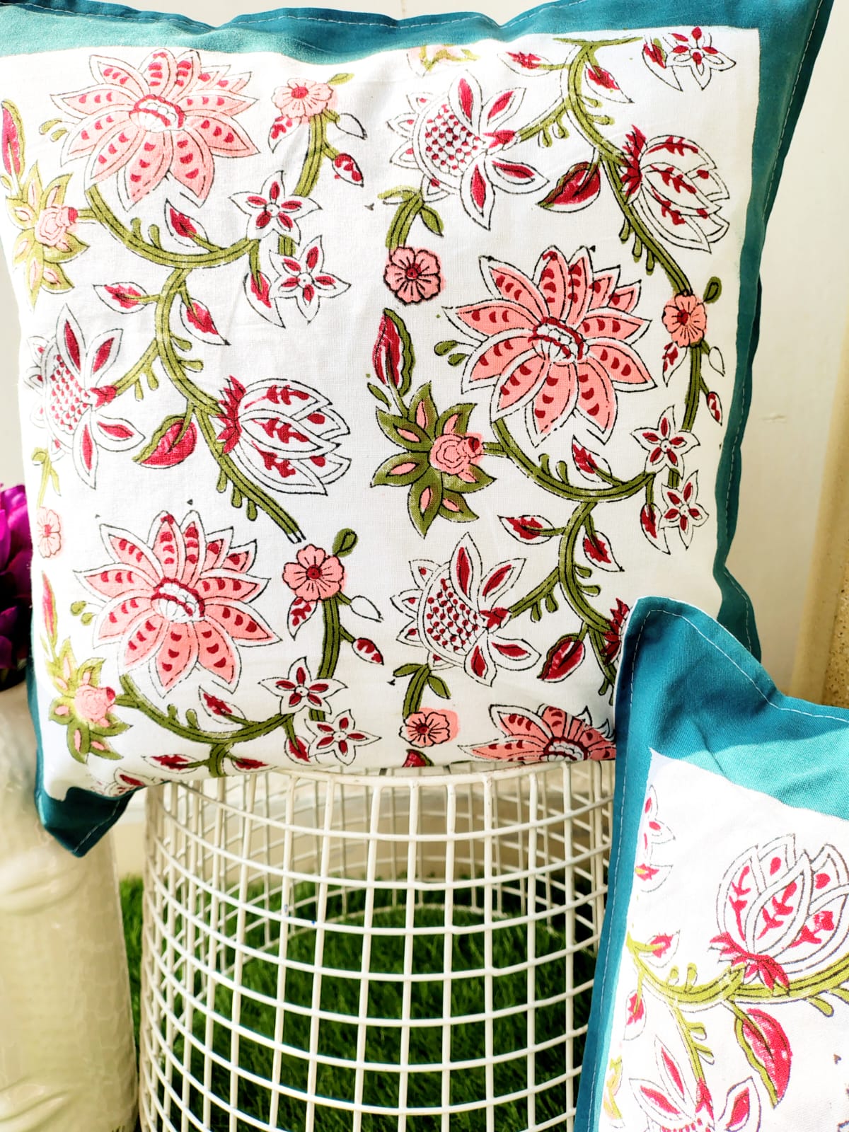 Set of 2 Hand Block Cushion Covers