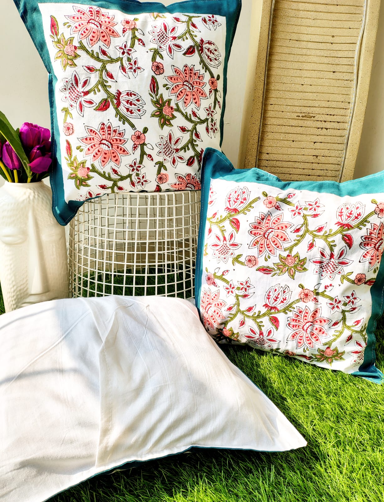 Set of 2 Hand Block Cushion Covers