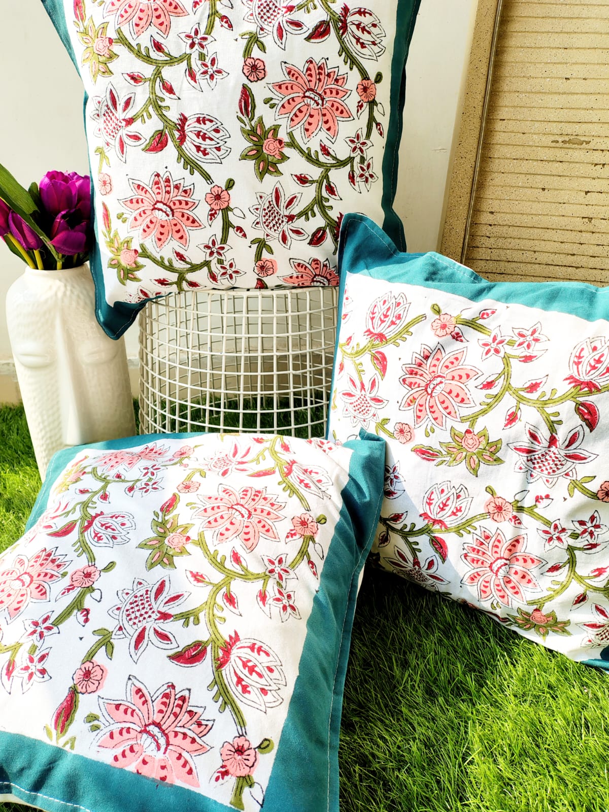 Set of 2 Hand Block Cushion Covers